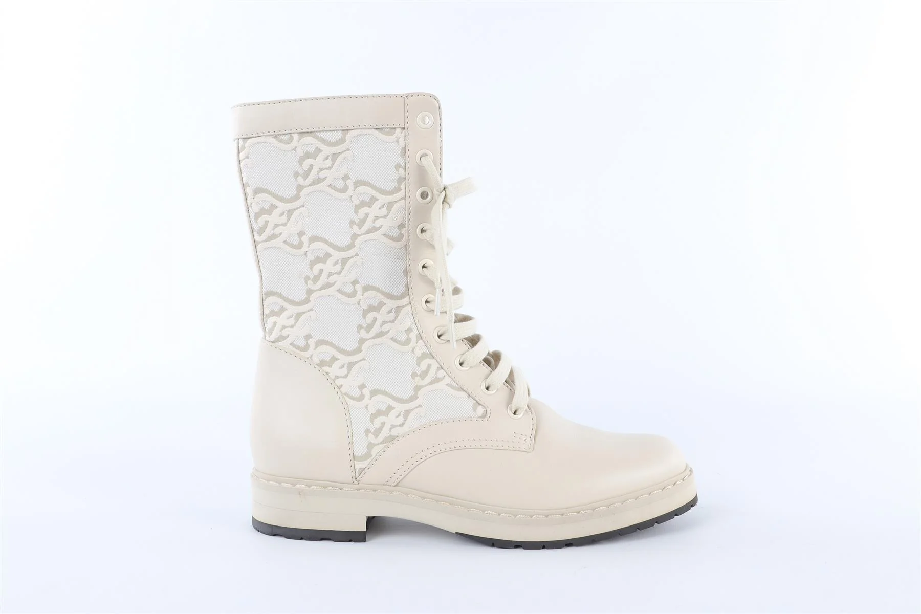 FENDI ECRU FF LEATHER ANKLE BOOTS EU 39 UK 6 US 9 - Image 2