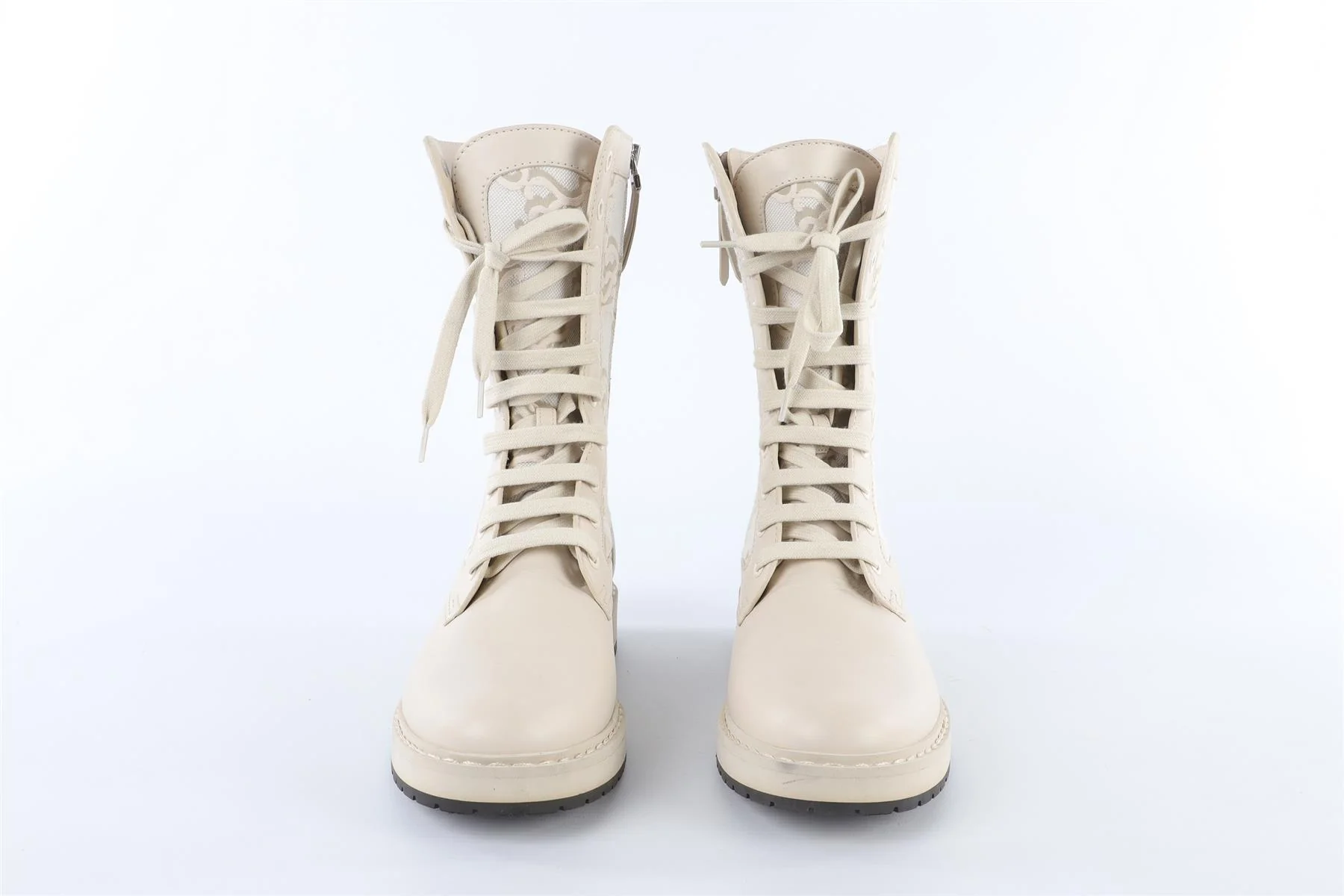 FENDI ECRU FF LEATHER ANKLE BOOTS EU 39 UK 6 US 9 - Image 3