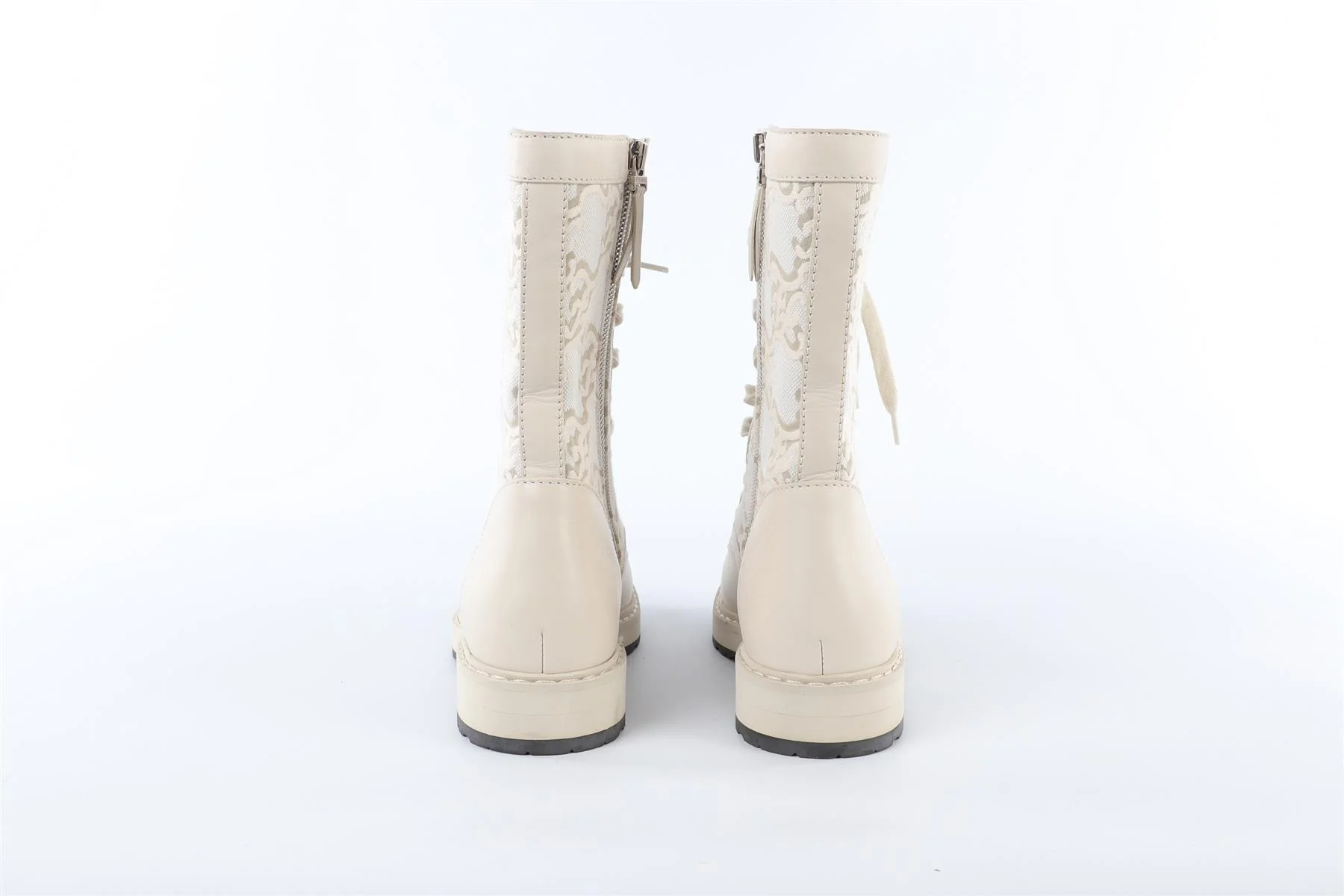 FENDI ECRU FF LEATHER ANKLE BOOTS EU 39 UK 6 US 9 - Image 5