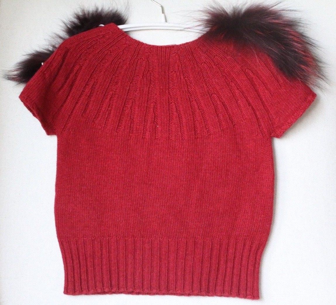 FENDI KIDS GIRLS BURGUNDY RED WOOL BLEND SWEATER WITH FUR TRIM 2 YEARS - Image 3