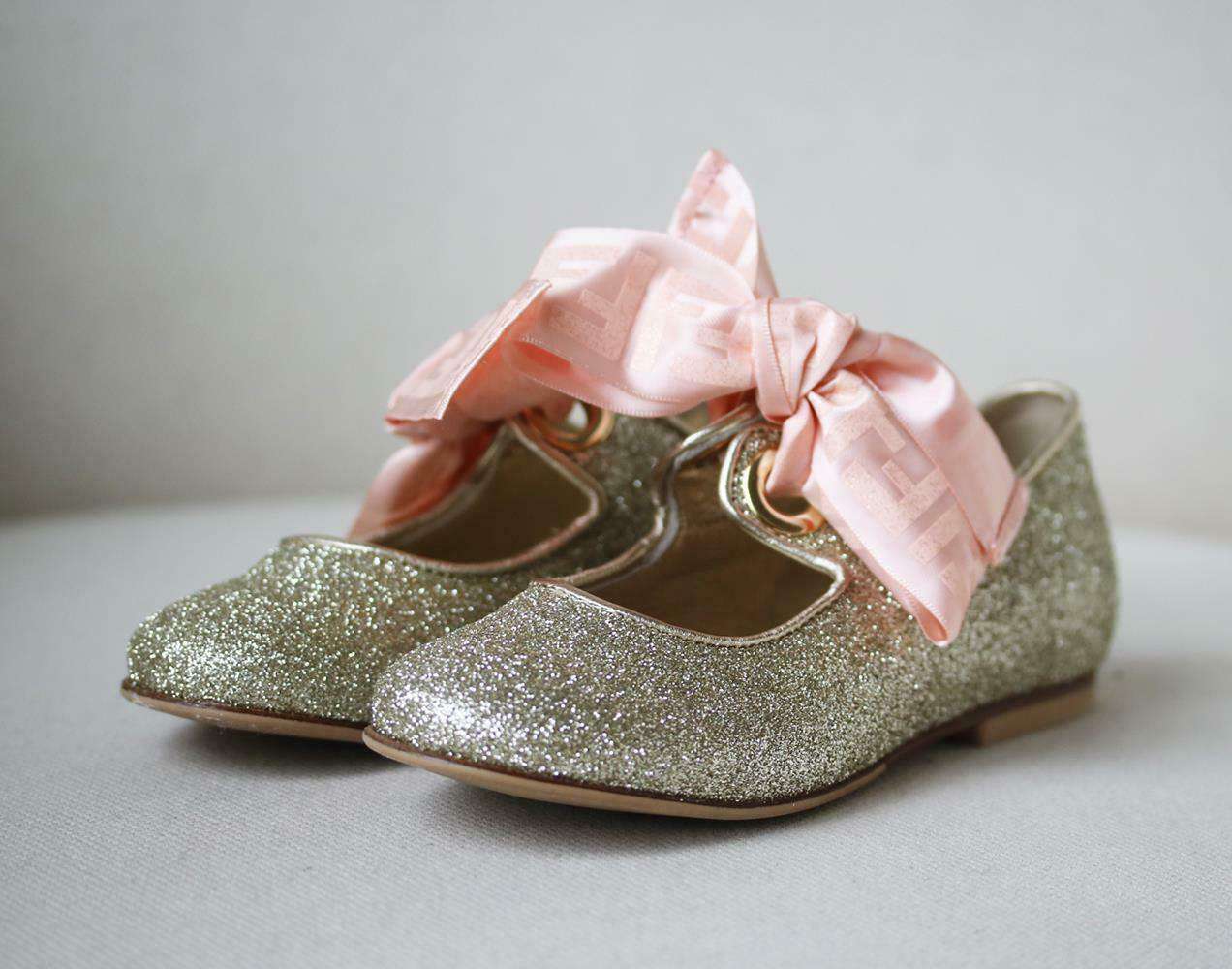 FENDI KIDS GIRLS LEATHER GLITTER SHOES EU 30 UK 11.5/12 - Image 2