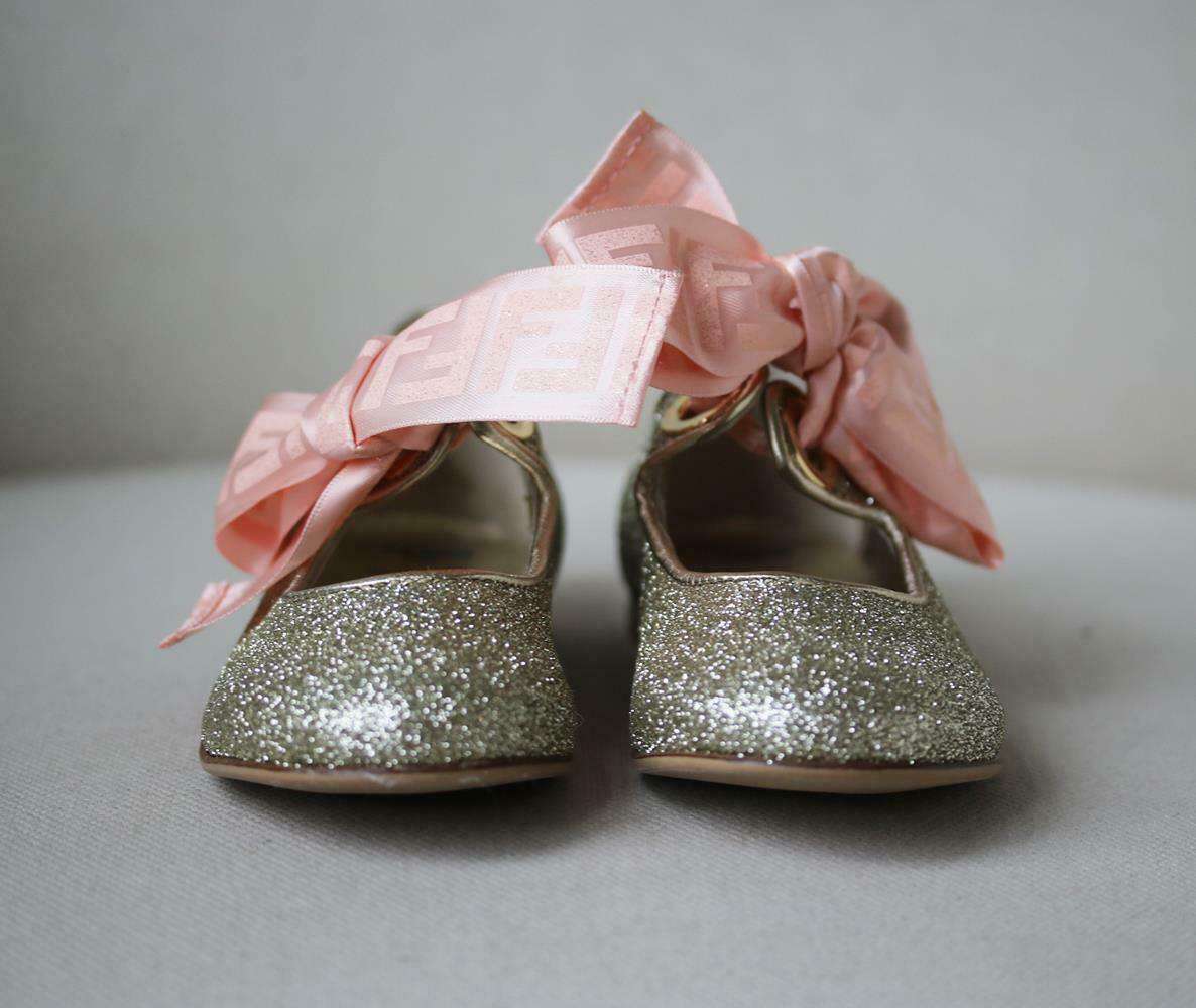FENDI KIDS GIRLS LEATHER GLITTER SHOES EU 30 UK 11.5/12 - Image 3