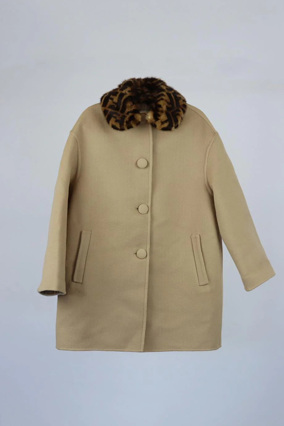 FENDI KIDS GIRLS MINK FUR TRIMMED WOOL COAT 8 YEARS - Image 2