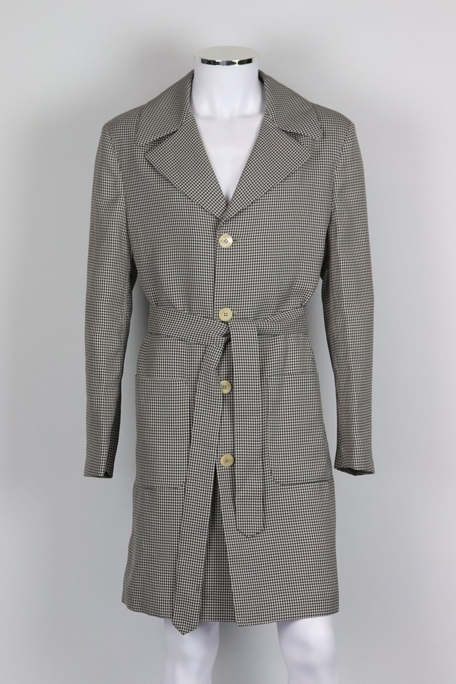 FENDI MEN'S BELTED HOUNDSTOOTH WOVEN COAT IT 50 UK/US CHEST 40 - Image 2