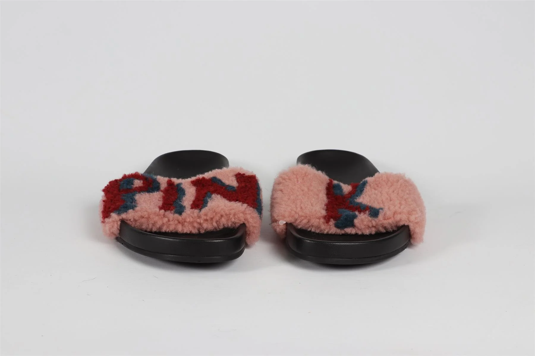 FENDI PINK SHEARLING AND LEATHER SLIDES EU 39 UK 6 US 9 - Image 3