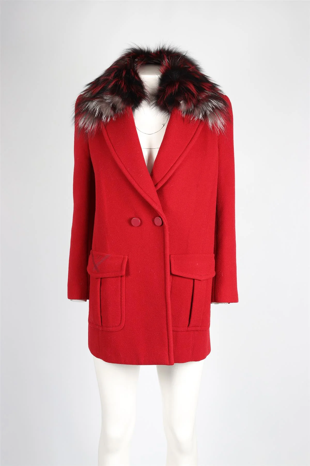 FENDI RED FOX FUR AND WOOL COAT IT 42 UK 10 - Image 2