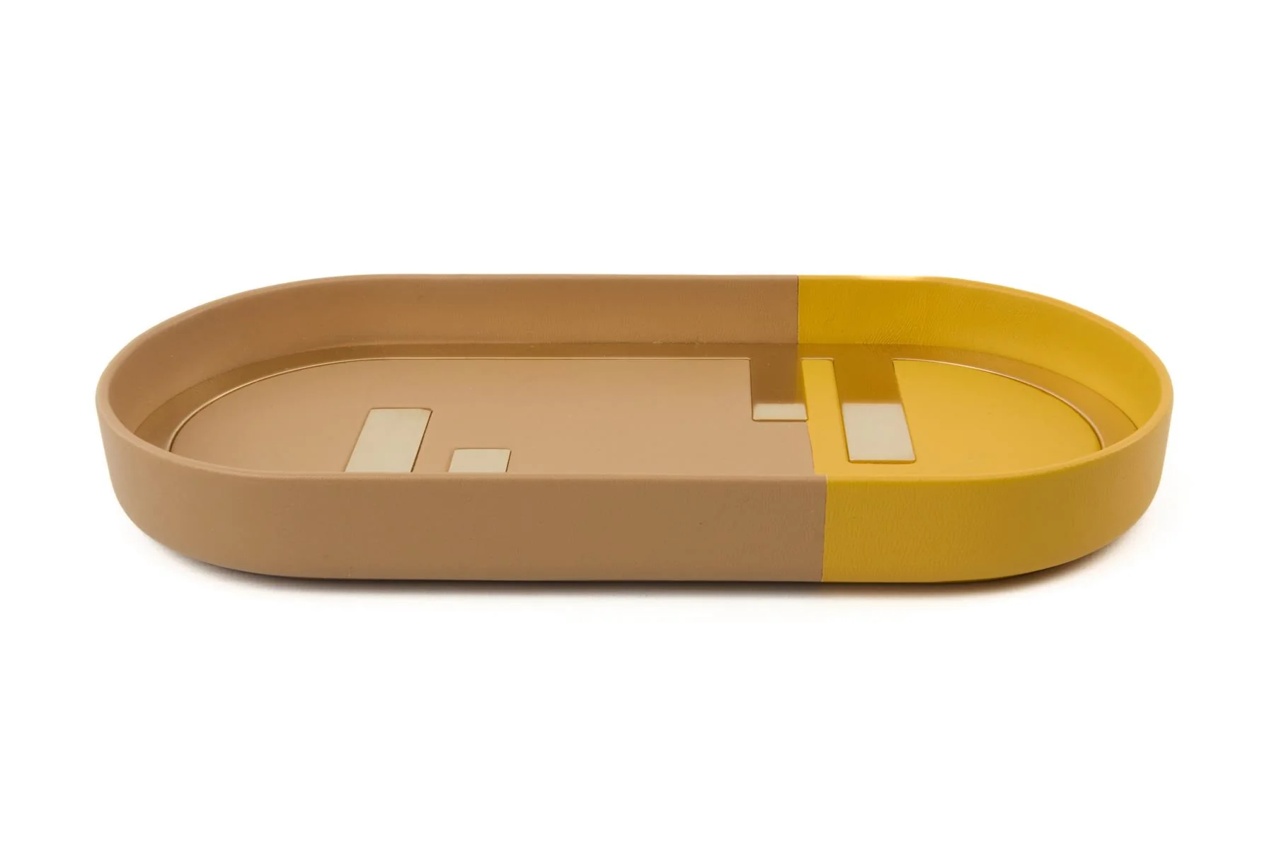 FENDI YELLOW O'LOCK OVAL LEATHER TRAY - Image 2
