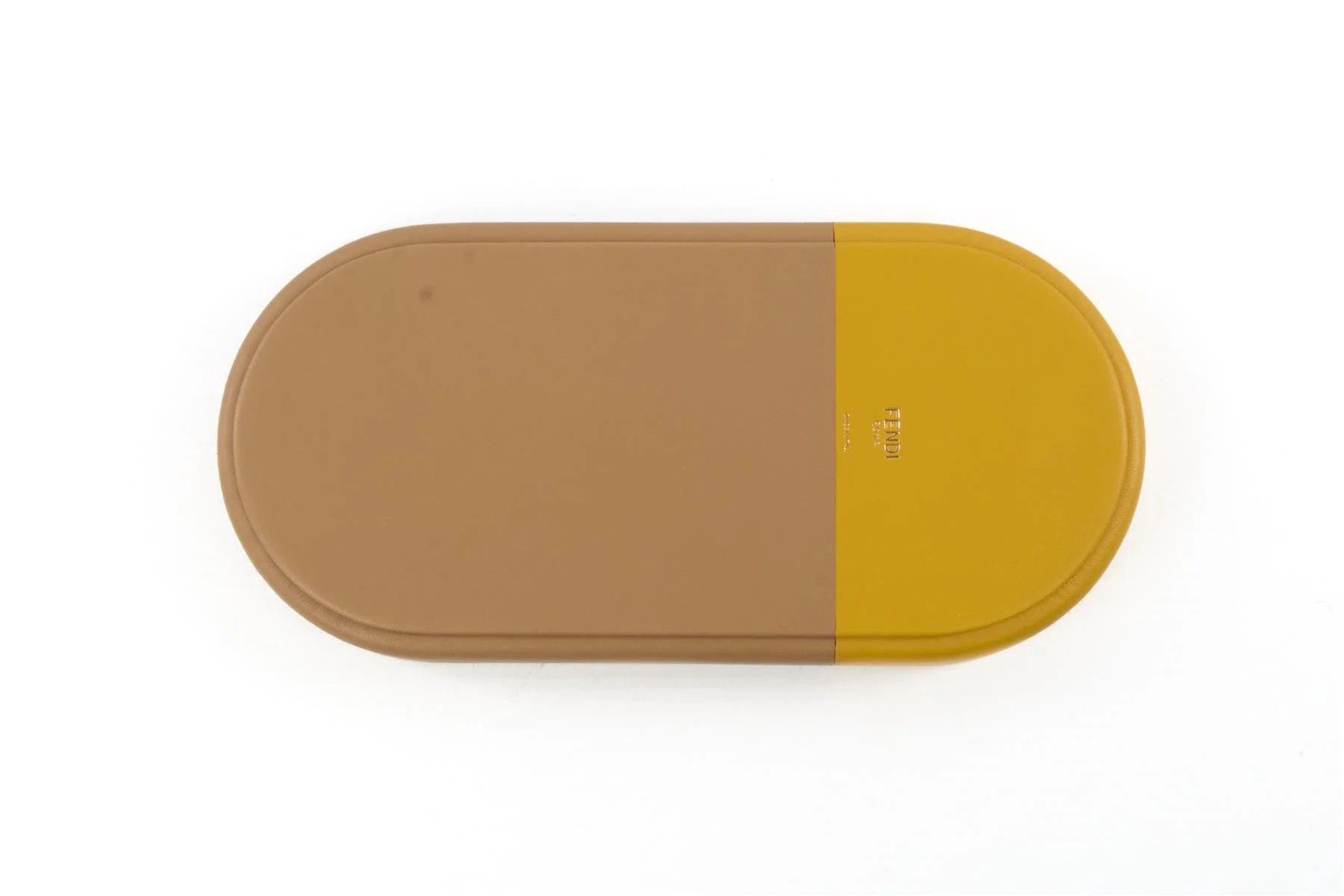 FENDI YELLOW O'LOCK OVAL LEATHER TRAY - Image 9