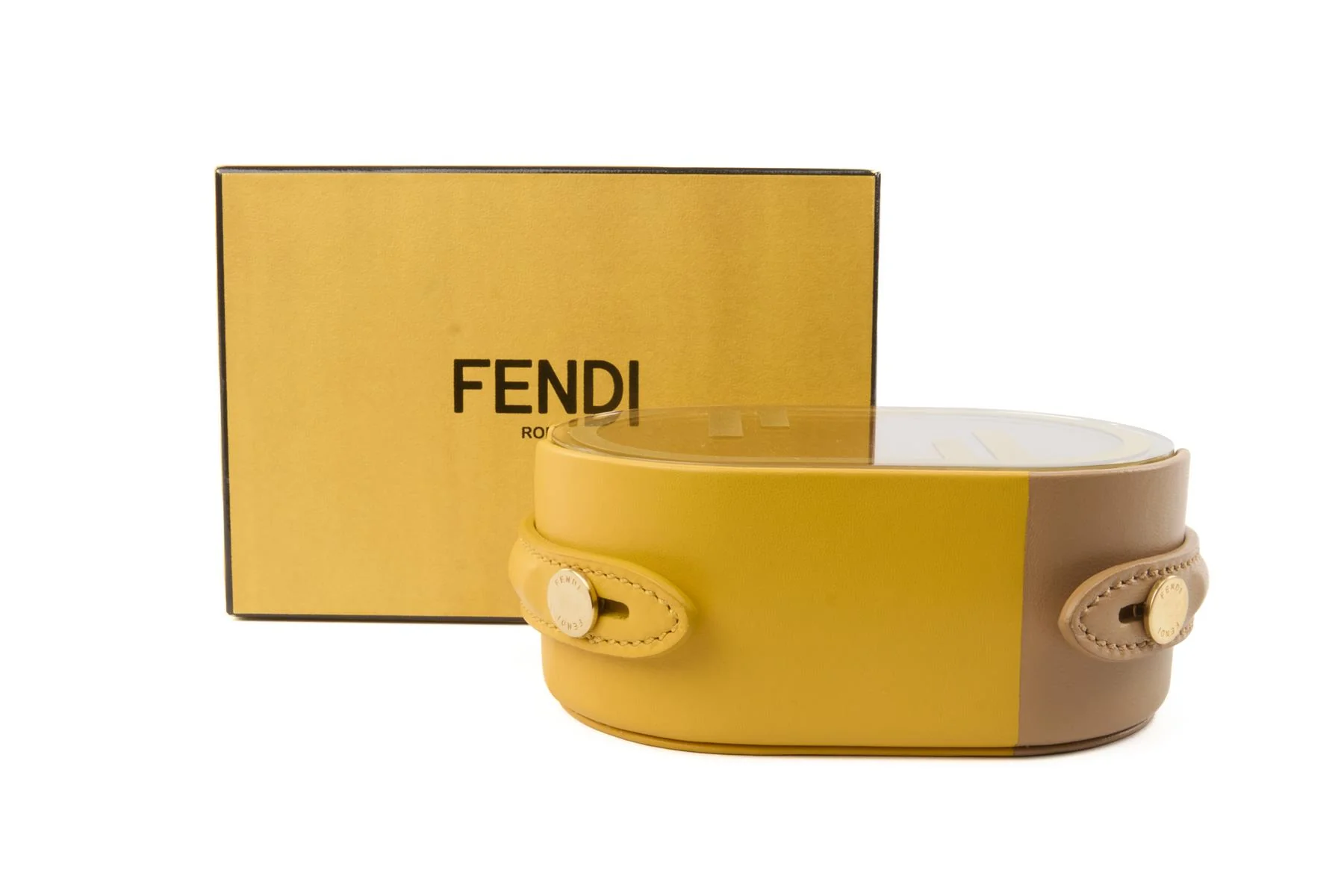 FENDI YELLOW O'LOCK OVAL LEATHER TRINKET BOX - Image 11