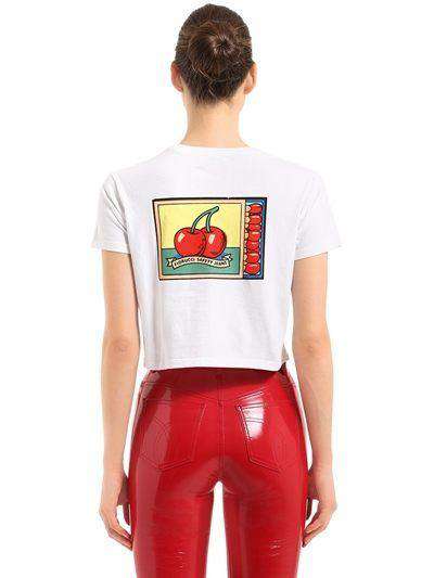 FIORUCCI VINTAGE CHERRIES JERSEY CROP T-SHIRT SMALL - Image 2