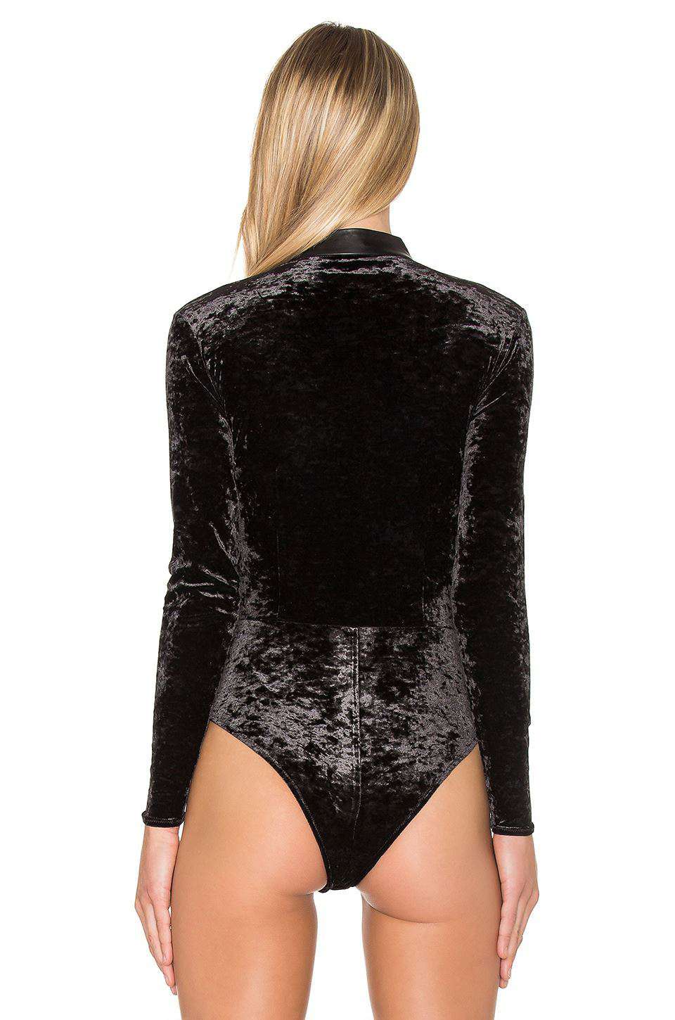 FLEUR DU MAL LEATHER CHOKER VELVET BODYSUIT SMALL - Image 3