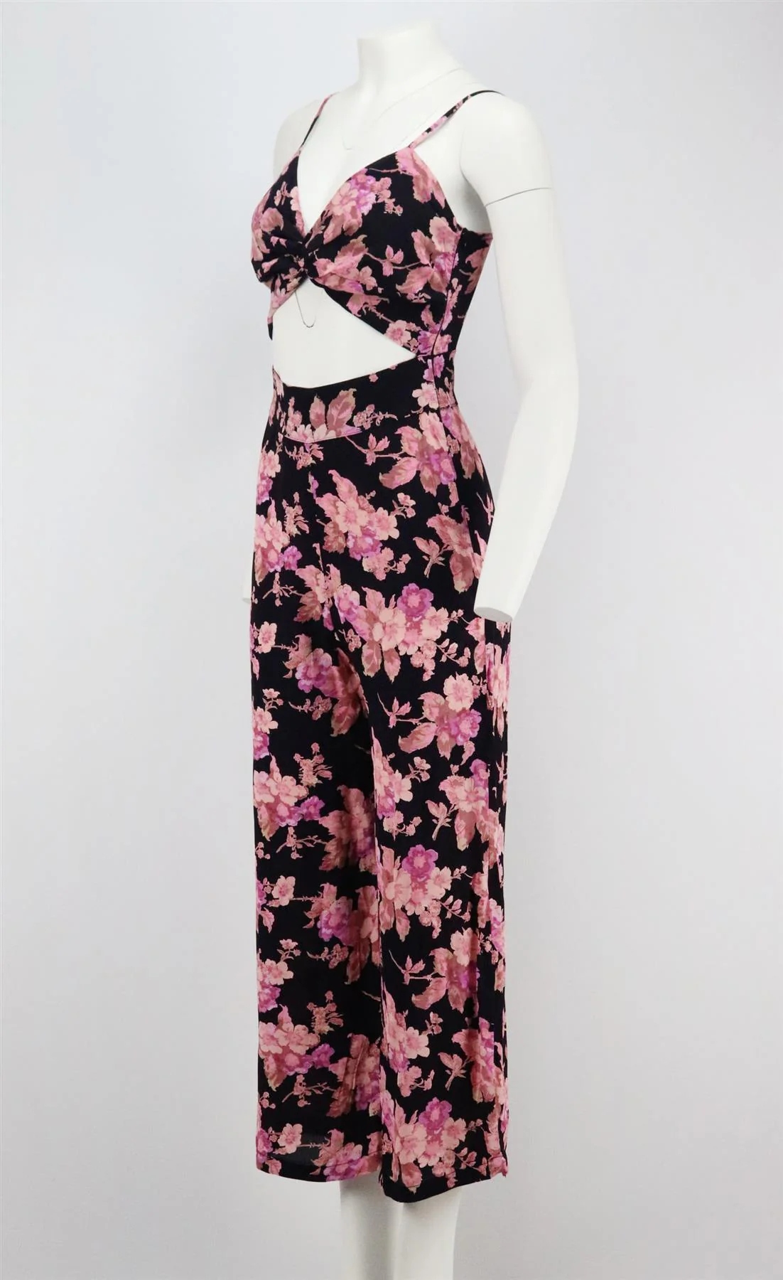 FLYNN SKYE CUTOUT FLORAL PRINT CREPE JUMPSUIT SMALL - Image 3