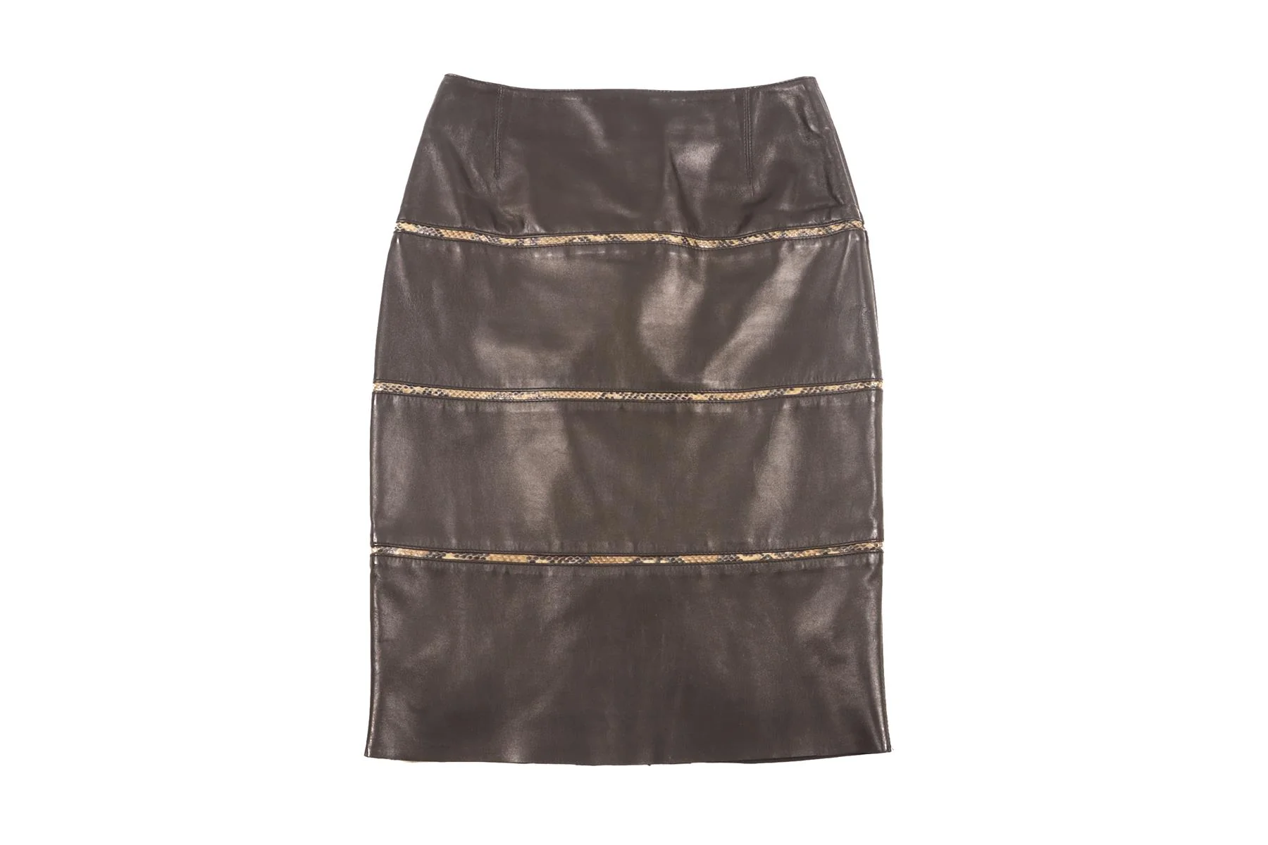 FONTANA COUTURE BLACK LEATHER MIDI SKIRT IT 40 UK 8 - Image 2