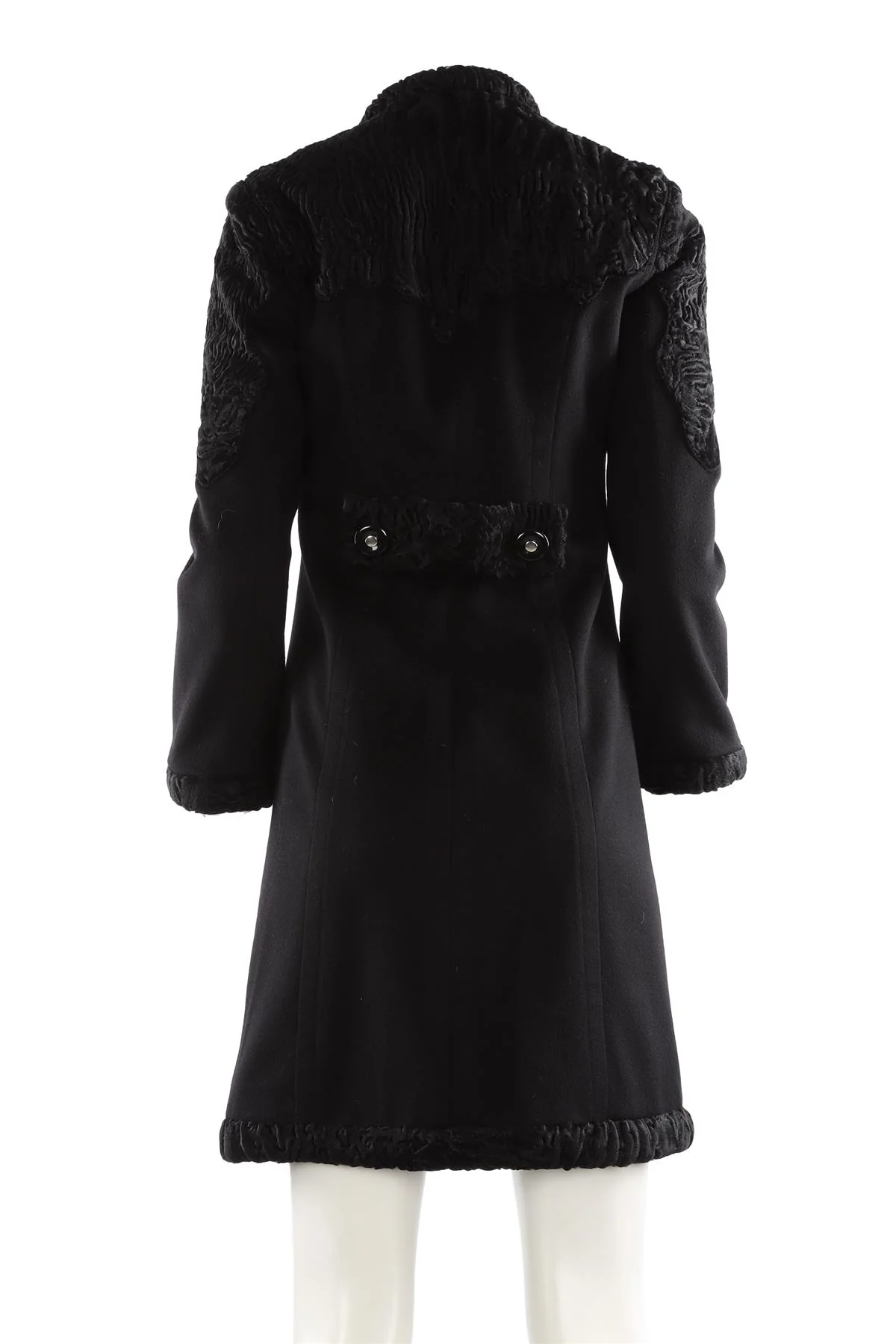 FONTANA COUTURE BLACK VINTAGE PERSIAN LAMB AND WOOL COAT IT 40 UK 8 - Image 4