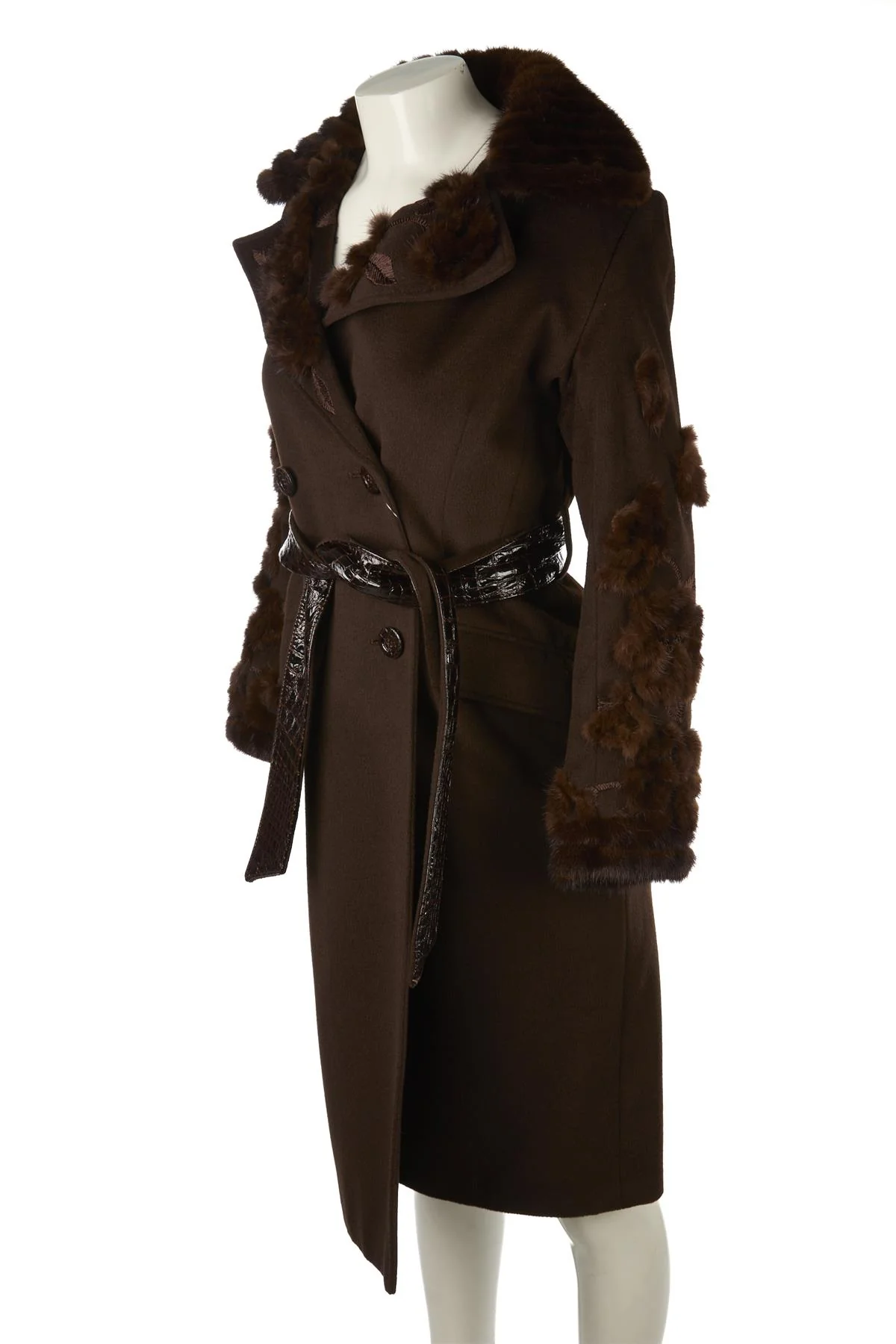 FONTANA COUTURE BROWN VINTAGE MINK FUR AND WOOL COAT IT 40 UK 8 - Image 3