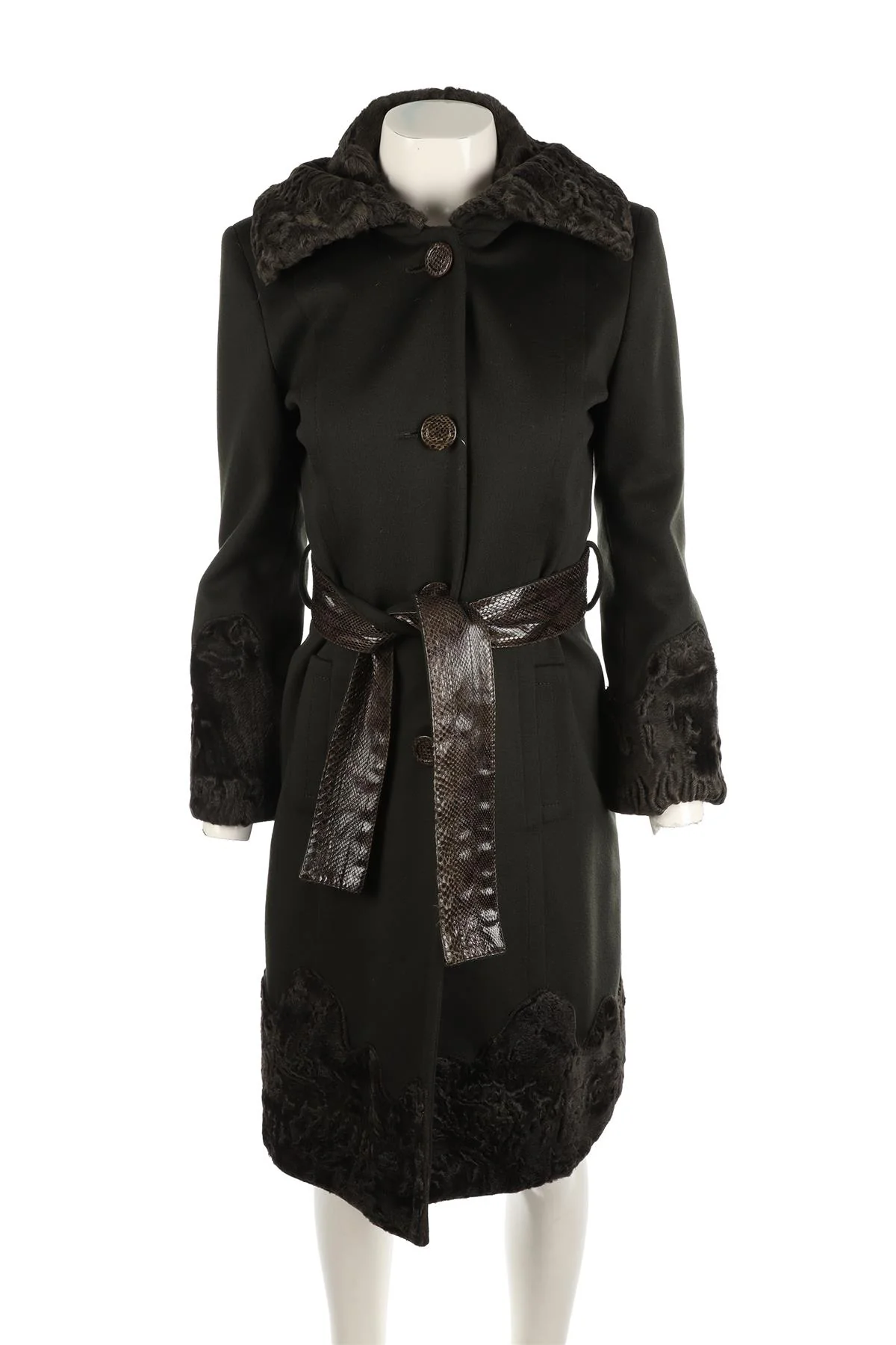 FONTANA COUTURE GREEN VINTAGE PERSIAN LAMB AND WOOL COAT IT 40 UK 8 - Image 2