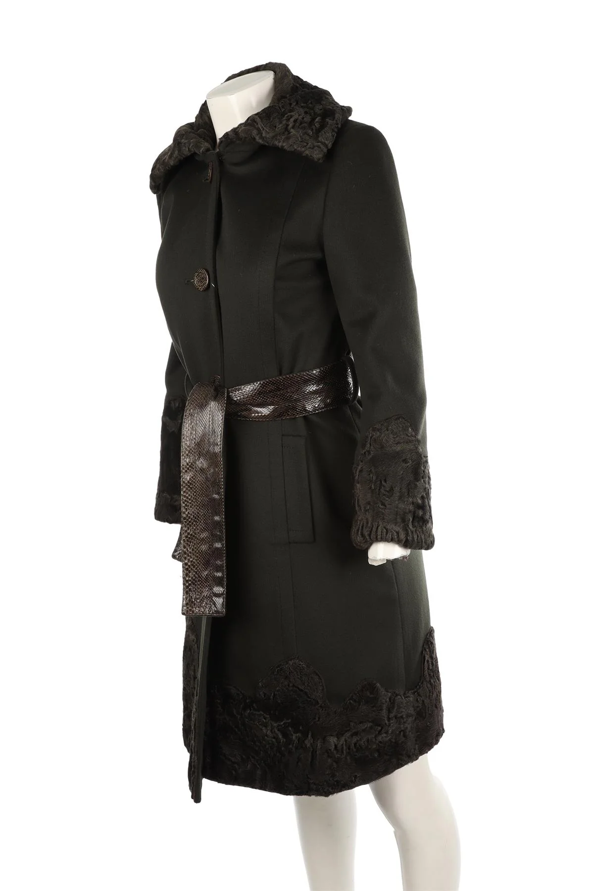 FONTANA COUTURE GREEN VINTAGE PERSIAN LAMB AND WOOL COAT IT 40 UK 8 - Image 3