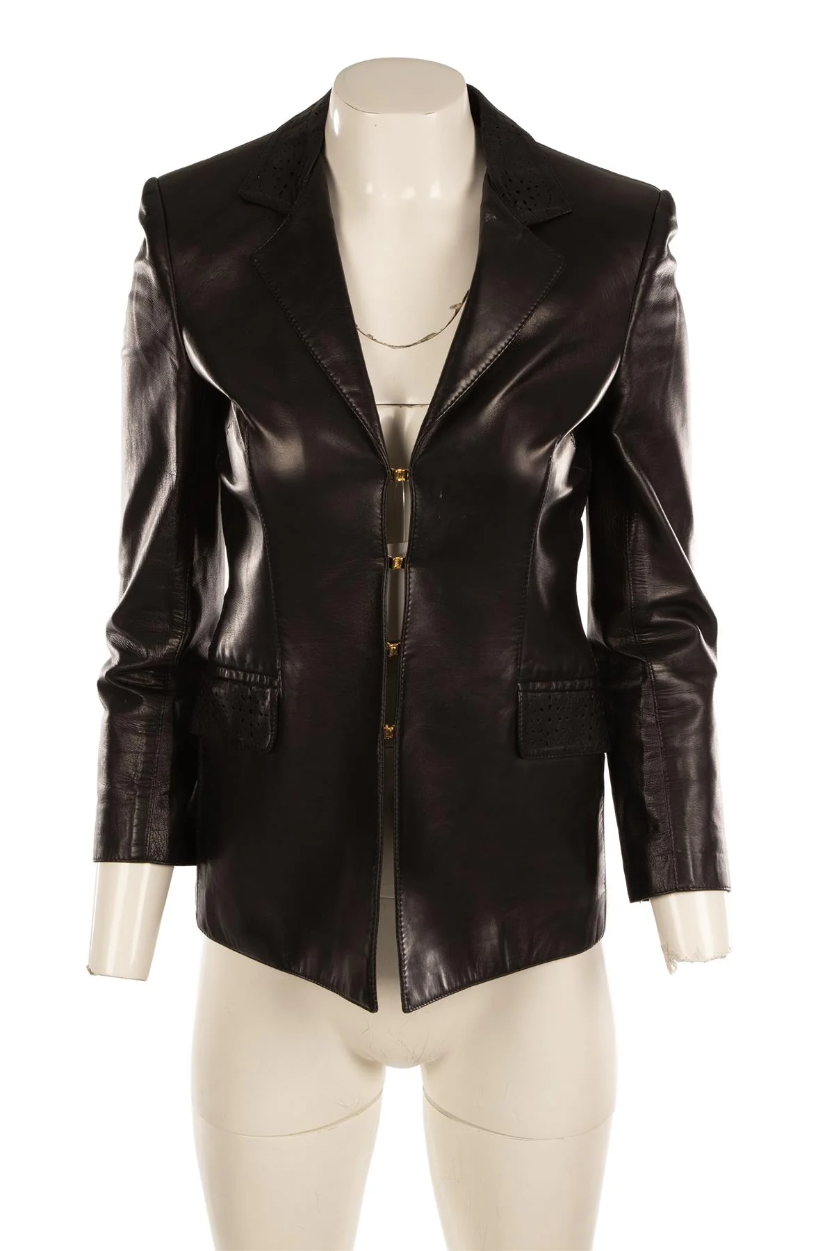 FONTANA COUTURE NAVY LEATHER JACKET IT 40 UK 8 - Image 2