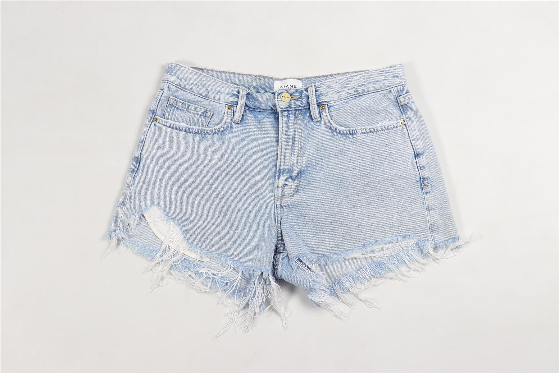 FRAME BLUE HIGH RISE DENIM SHORTS W27 UK 8-10 - Image 2
