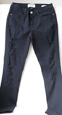 FRAME DENIM LE SKINNY DE JEANNE FILM NOIR DISTRESSED JEANS W26 UK 8 - Image 2