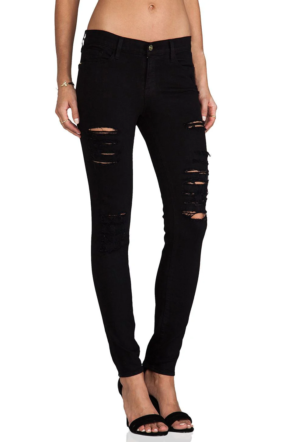 FRAME LE SKINNY DE JEANNE RIPPED BLACK JEANS W25 UK 6/8 - Image 7