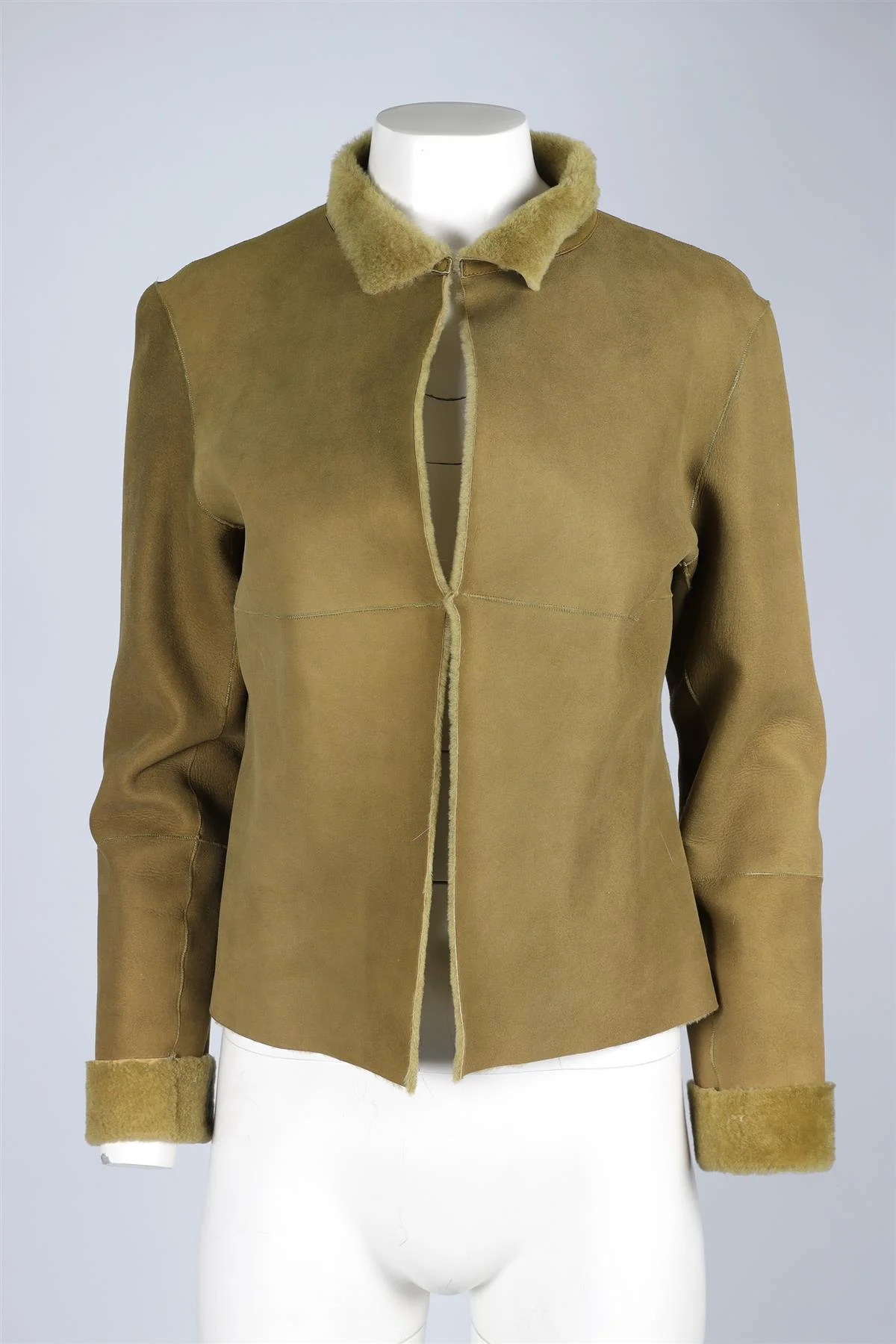 FRANCK NAMANI GREEN SHEARLING AND SUEDE JACKET IT 40 UK 8 - Image 2