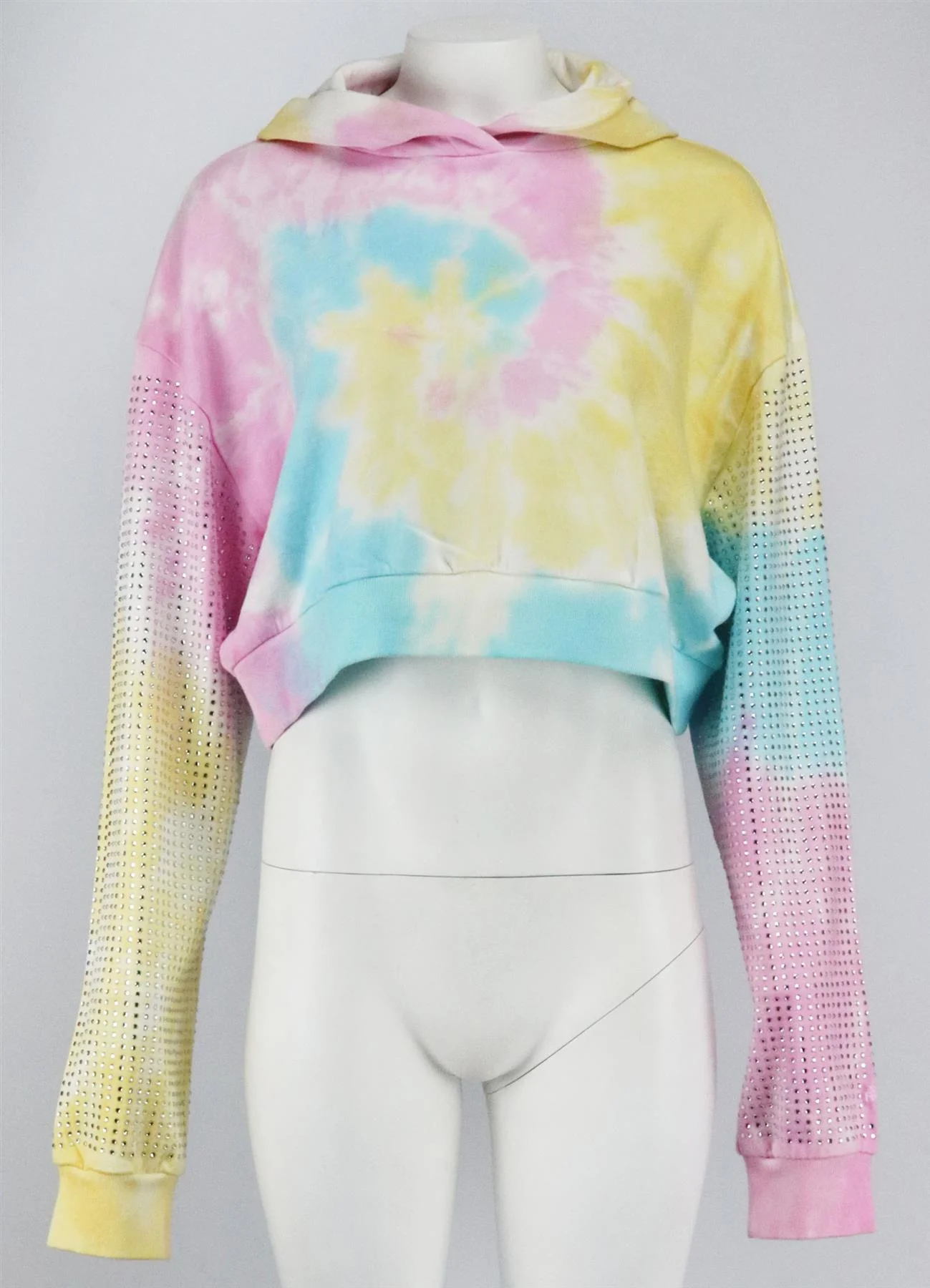 FRANKIE B CROPPED EMBELLISHED TIE DYED COTTON JERSEY HOODIE SMALL - Image 2