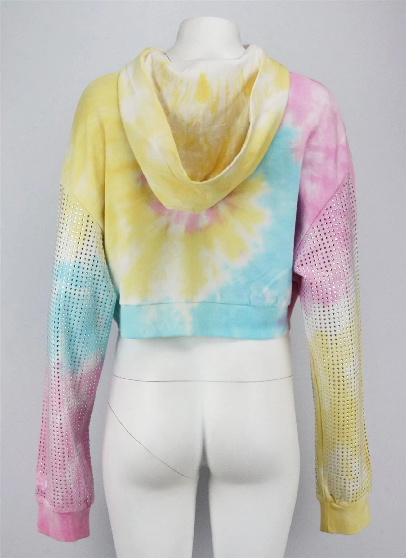 FRANKIE B CROPPED EMBELLISHED TIE DYED COTTON JERSEY HOODIE SMALL - Image 4