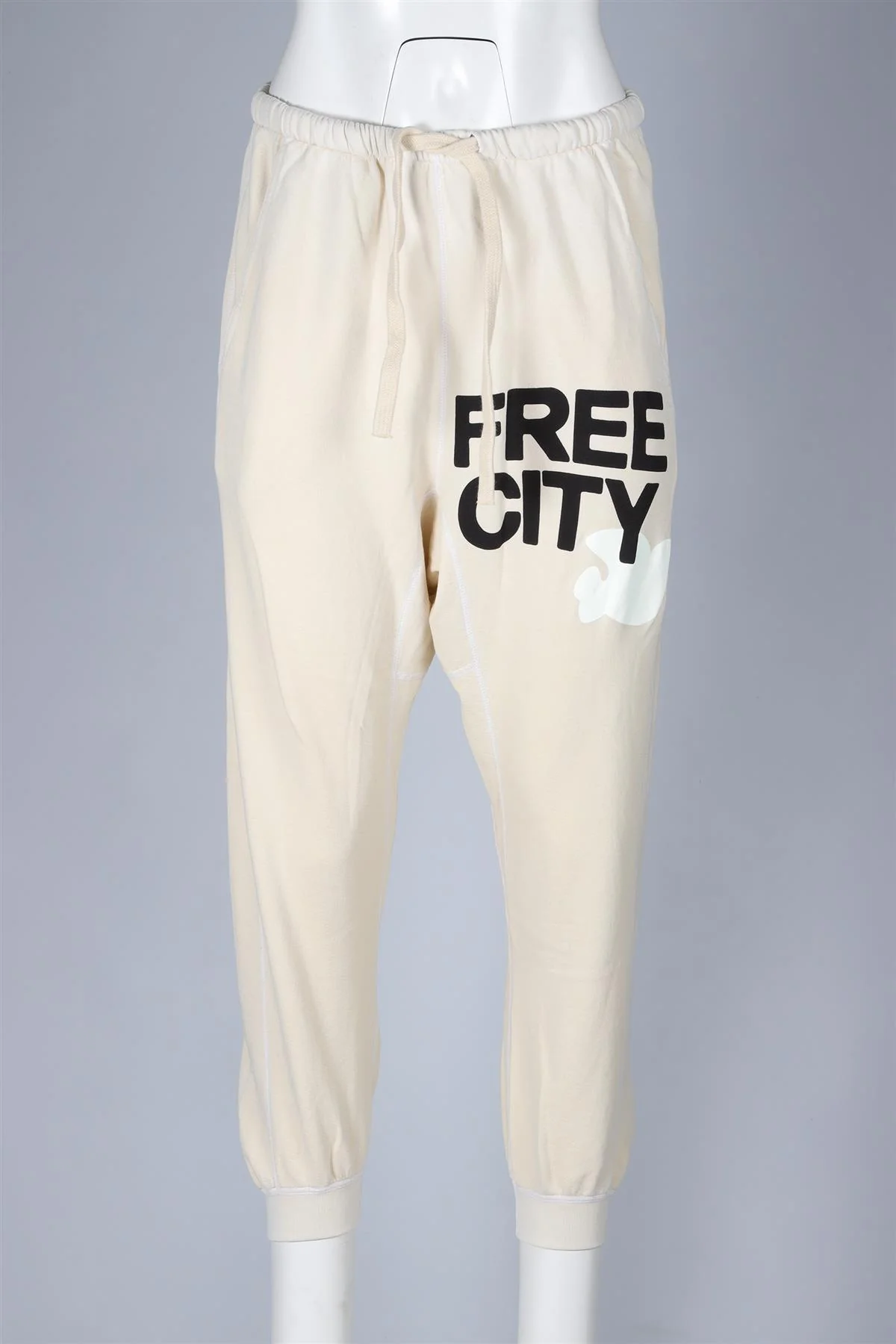 FREE CITY CREAM COTTON TRACK PANTS SMALL - Image 2