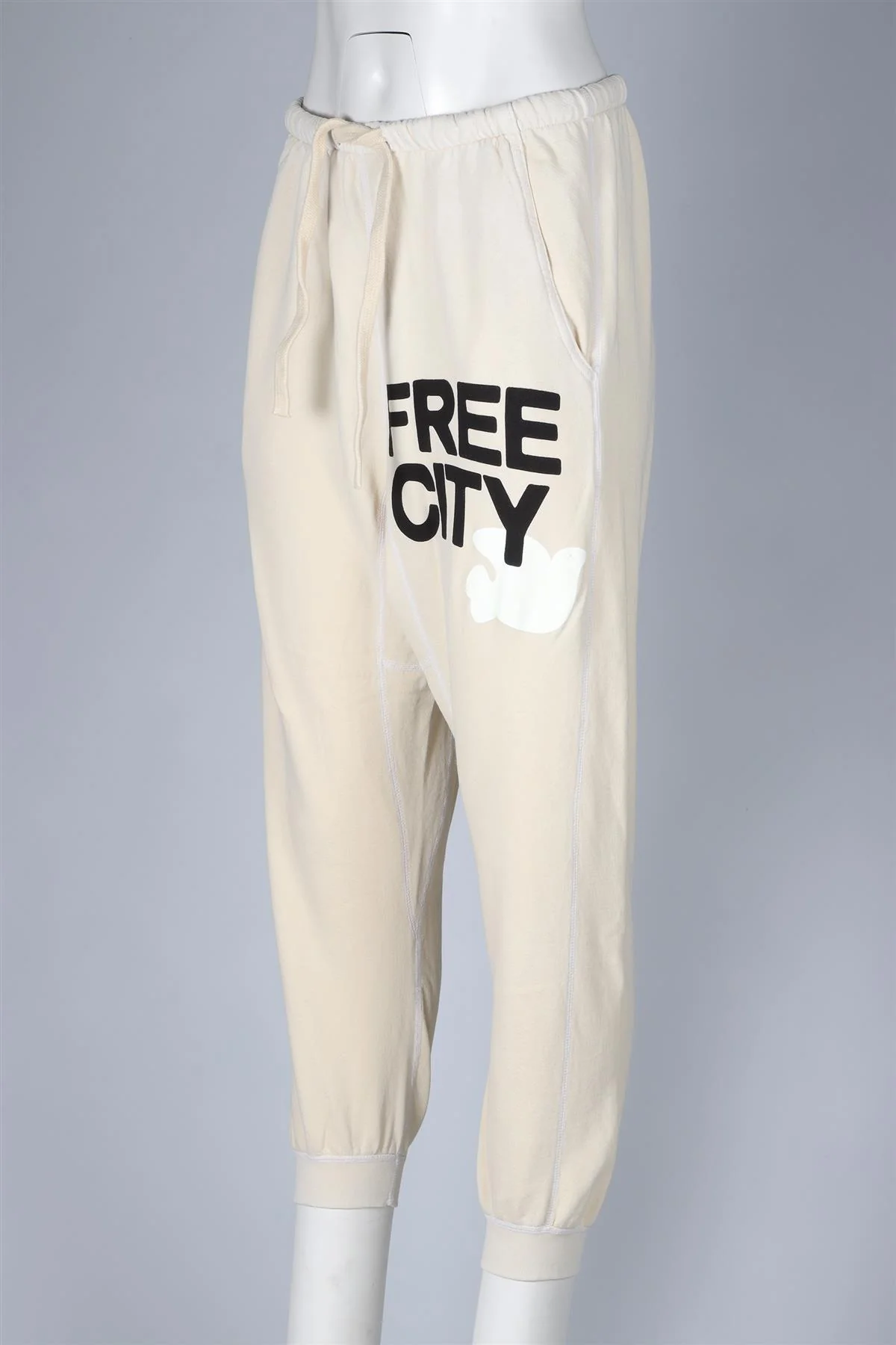 FREE CITY CREAM COTTON TRACK PANTS SMALL - Image 3