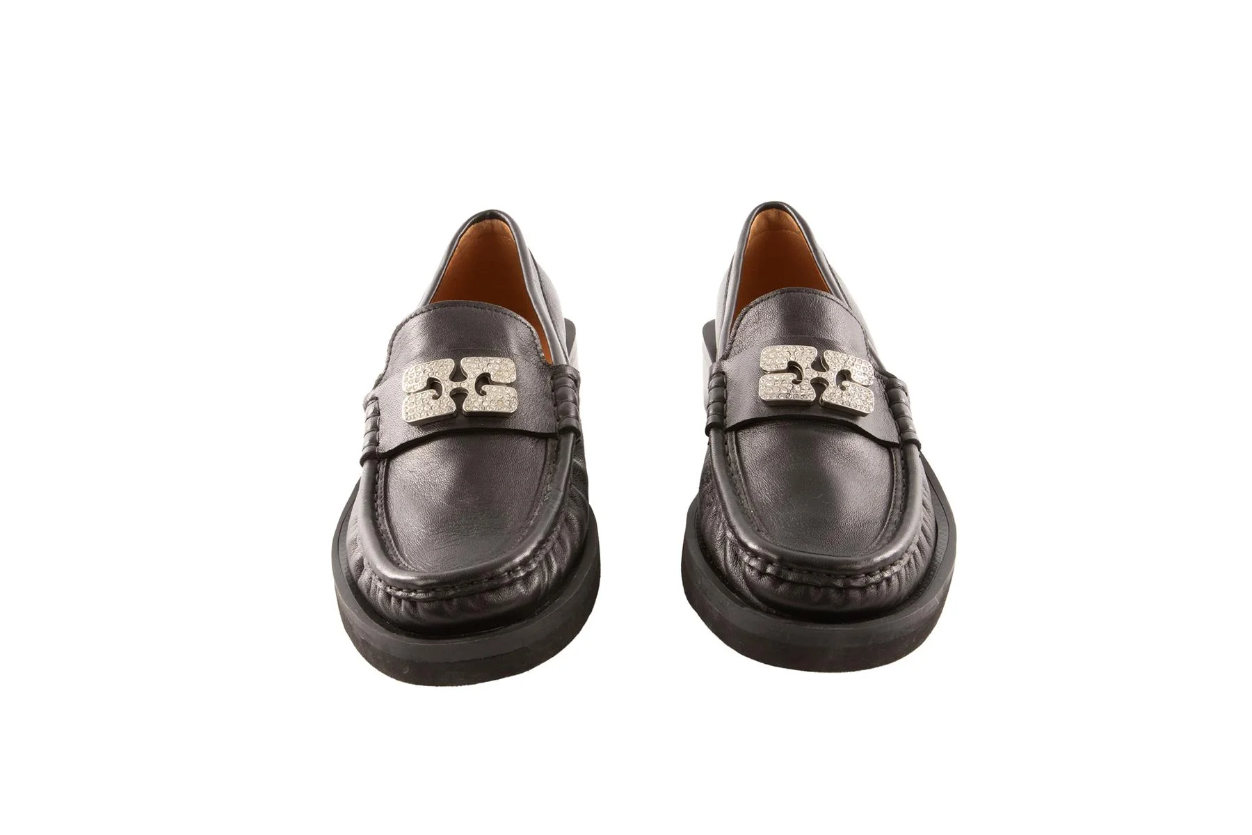 GANNI BLACK LEATHER LOAFERS EU 38 - Image 3