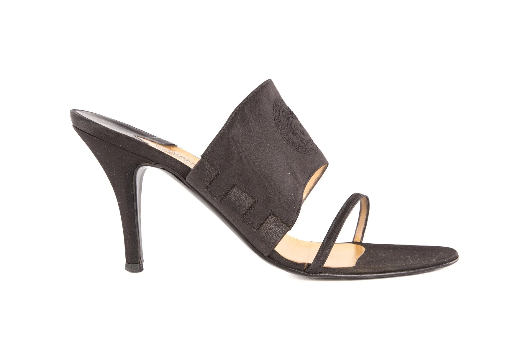 GIANNI VERSACE BLACK VINTAGE SATIN MULES EU 37.5 UK 4.5 US 7.5 - Image 2