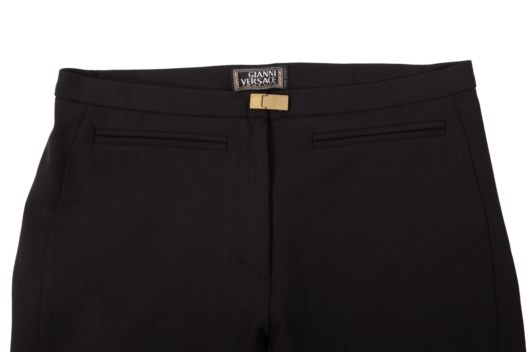 GIANNI VERSACE BLACK VINTAGE WOOL STRAIGHT LEG PANTS XSMALL - Image 3