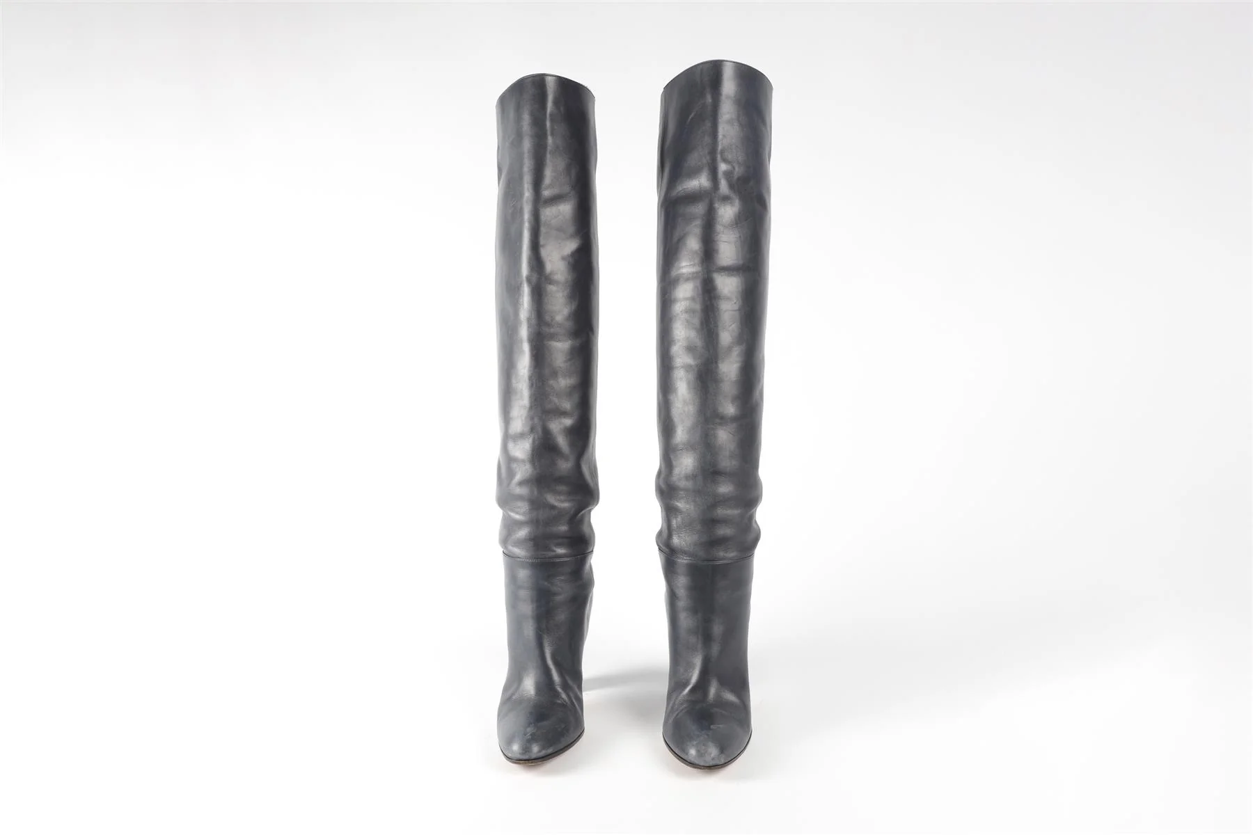 GIANVITO ROSSI BLUE LEATHER OVER THE KNEE BOOTS EU 38 UK 5 US 8 - Image 3