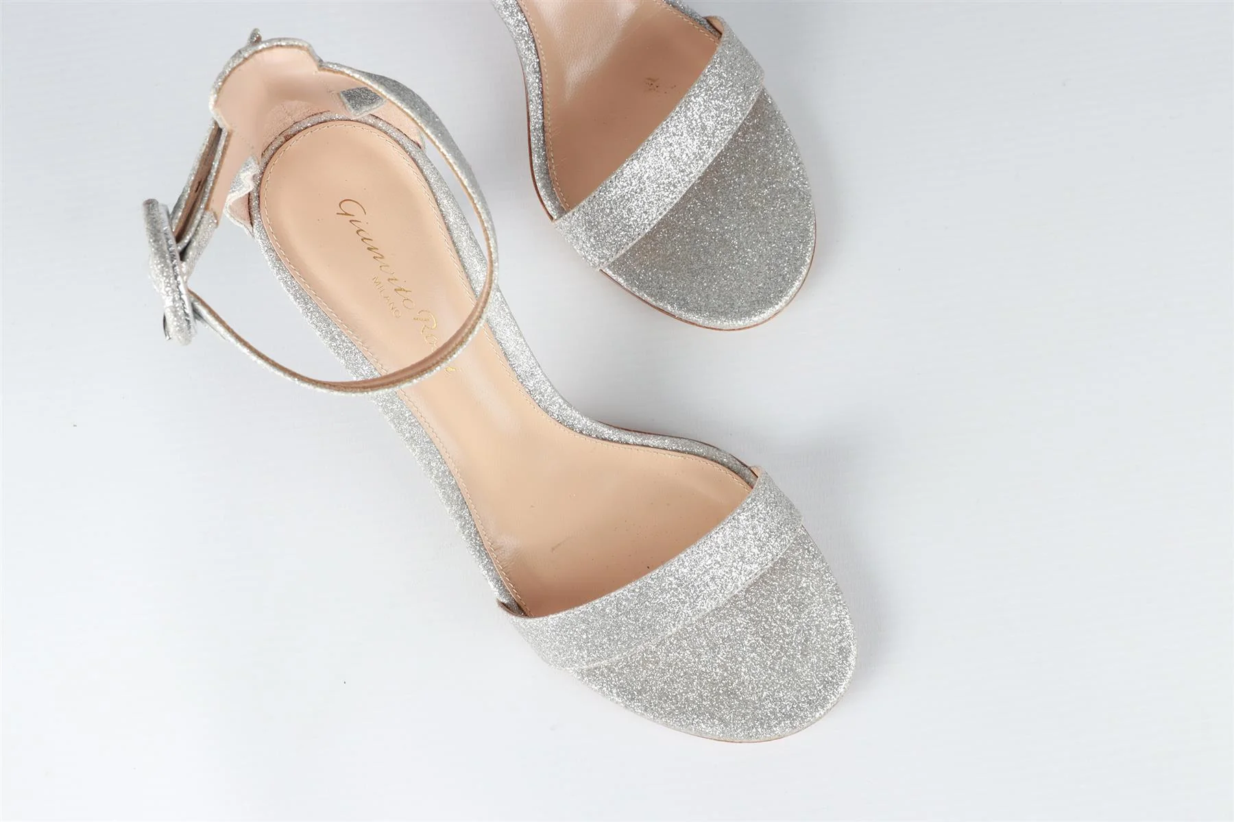 GIANVITO ROSSI SILVER GLITTER SANDALS EU 37 UK 4 US 7 - Image 4