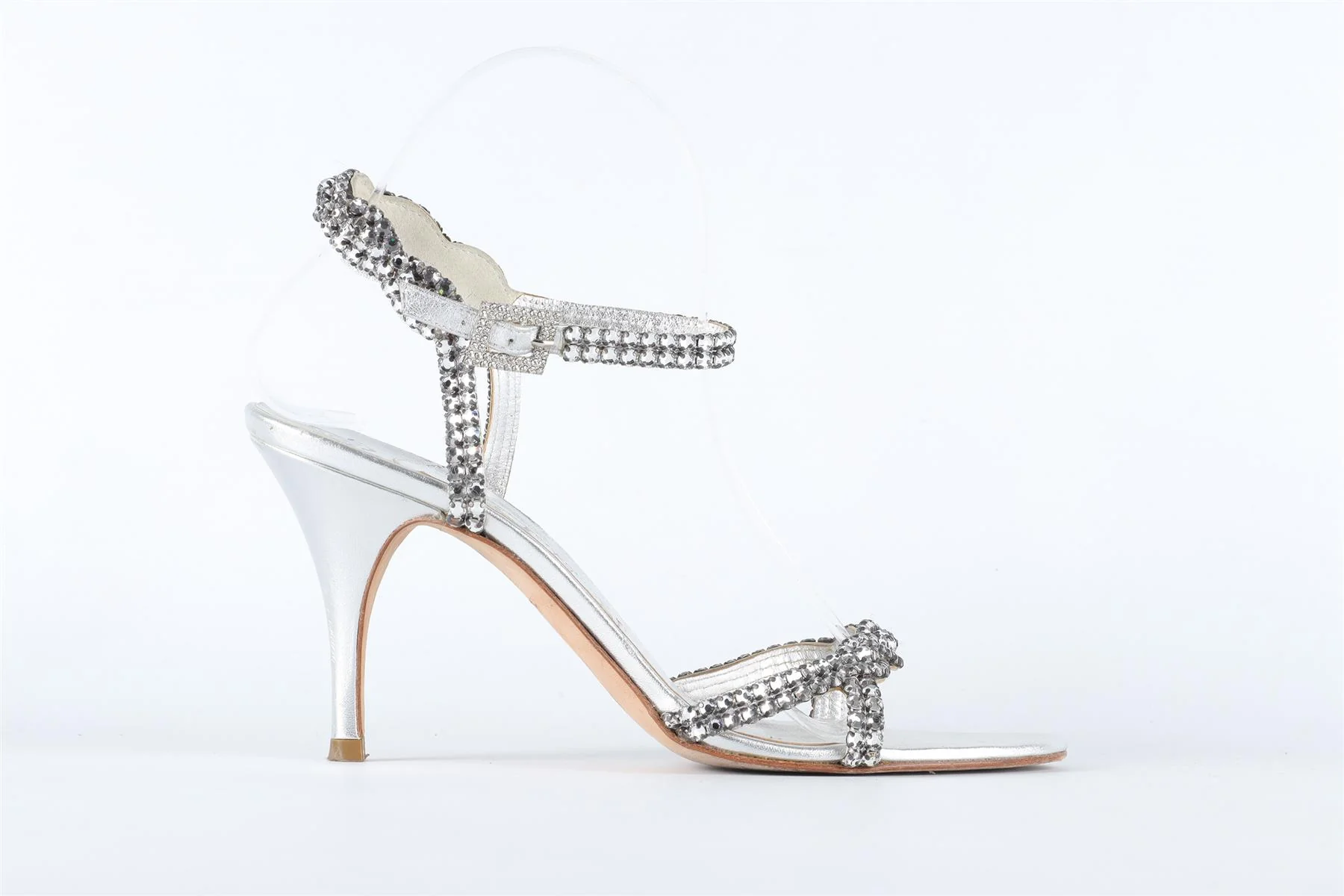 GINA SILVER CRYSTAL AND LEATHER SANDALS EU 38.5 UK 5.5 US 8.5 - Image 2