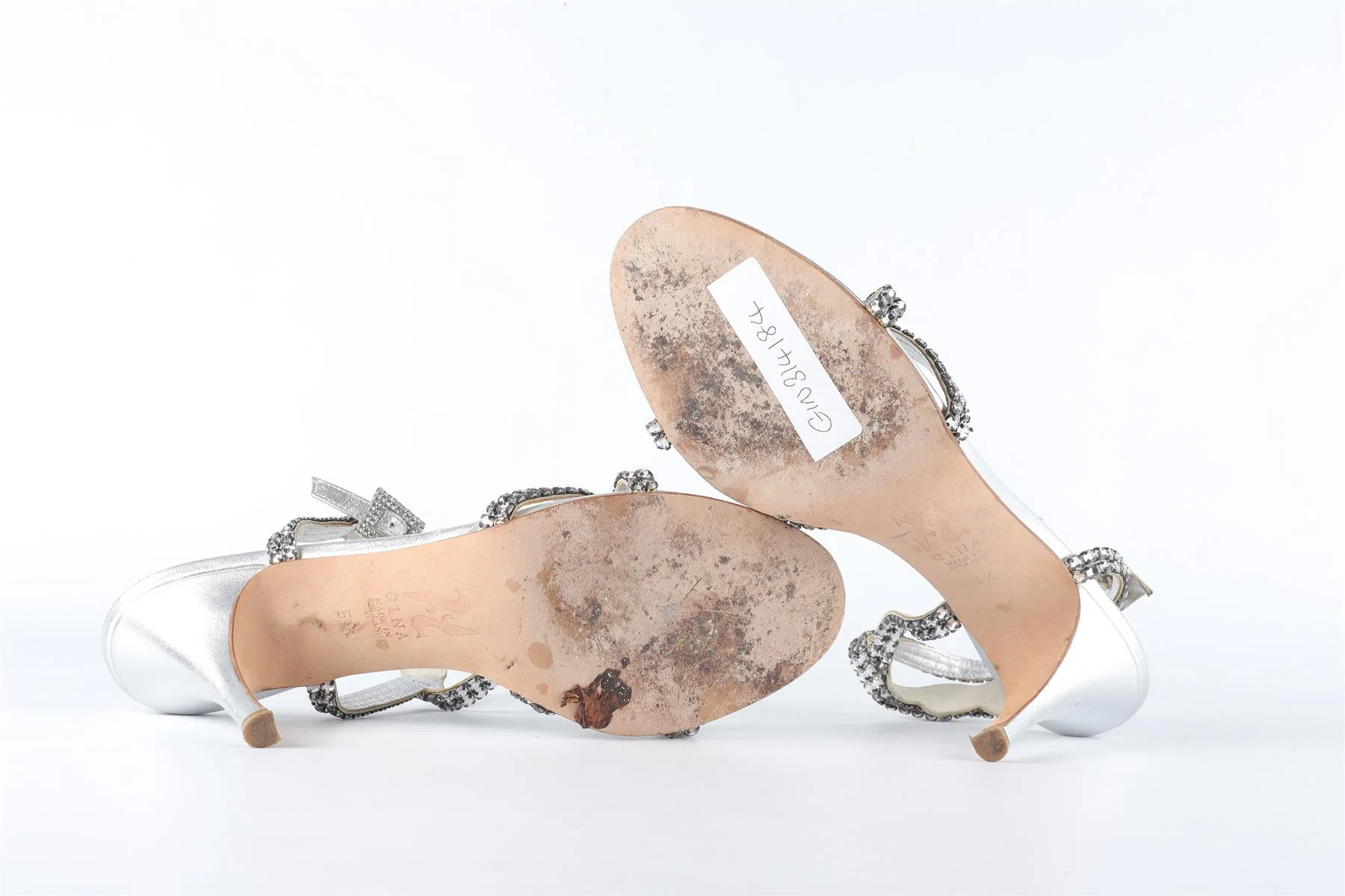 GINA SILVER CRYSTAL AND LEATHER SANDALS EU 38.5 UK 5.5 US 8.5 - Image 6