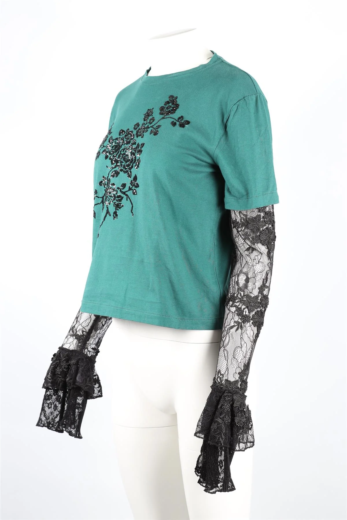 GIUSEPPE DI MORABITO GREEN AND BLACK LACE AND COTTON TOP IT 42 UK 10 - Image 3