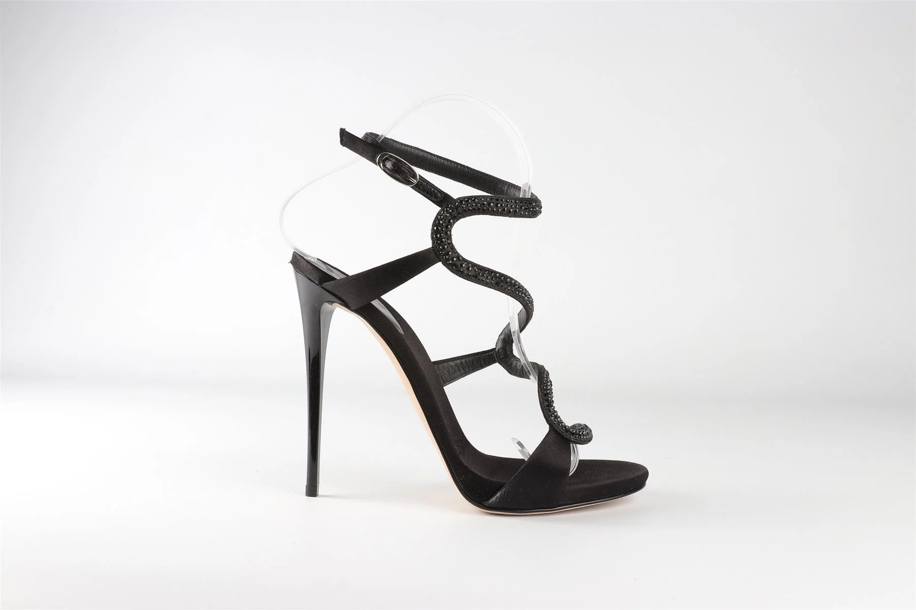 GIUSEPPE ZANOTTI BLACK CRYSTAL AND SATIN SANDALS EU 36 UK 3 US 6 - Image 2