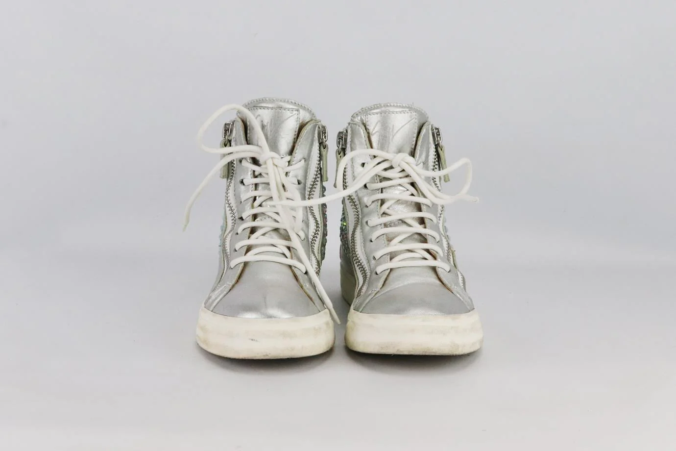 GIUSEPPE ZANOTTI EMBELLISHED LEATHER HIGH TOP SNEAKERS EU 38 UK 5 US 8 - Image 3