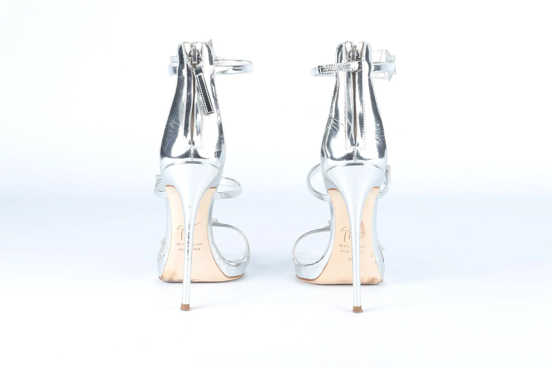 GIUSEPPE ZANOTTI SILVER CRYSTAL AND LEATHER SANDALS EU 39 UK 6 US 9 - Image 5