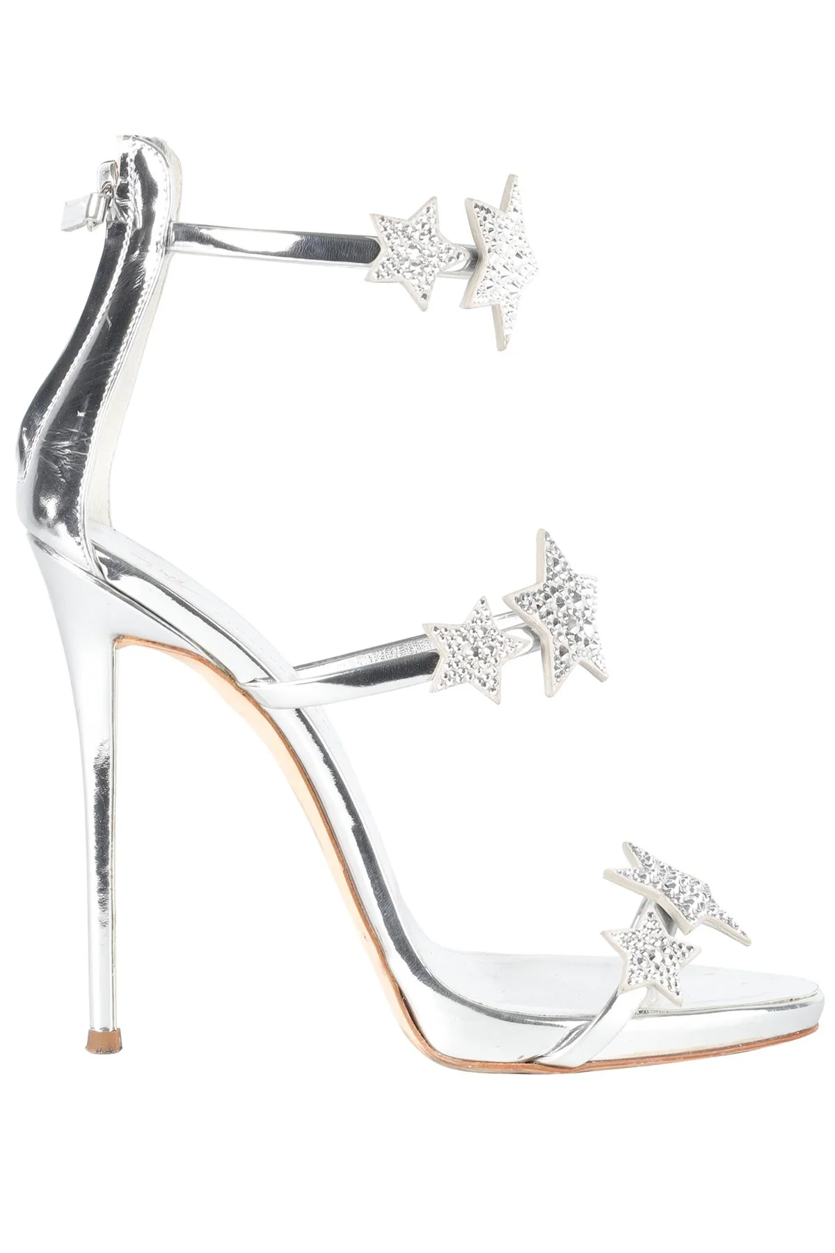 GIUSEPPE ZANOTTI SILVER CRYSTAL AND LEATHER SANDALS EU 39 UK 6 US 9 - Image 7