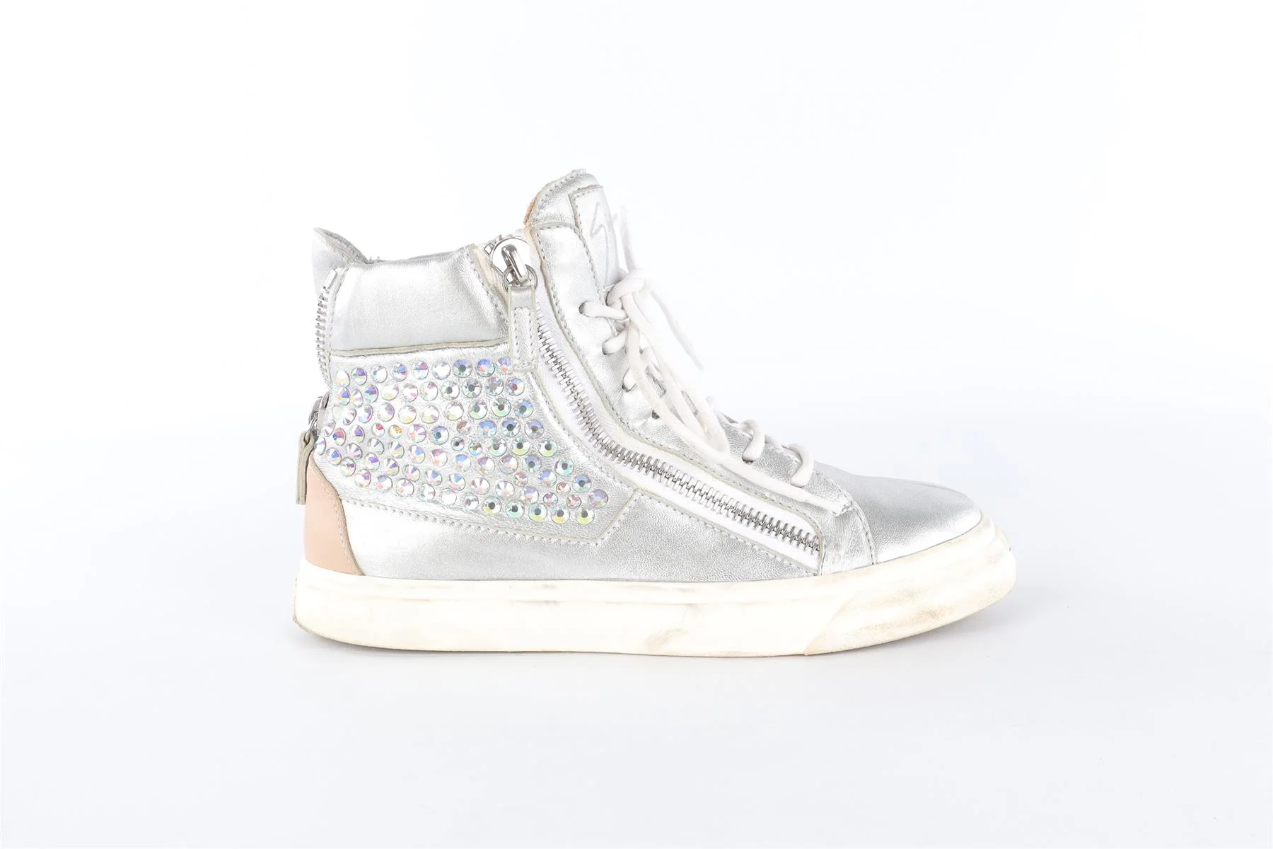 GIUSEPPE ZANOTTI SILVER LEATHER HIGH TOP SNEAKERS EU 38 UK 5 US 8 - Image 2