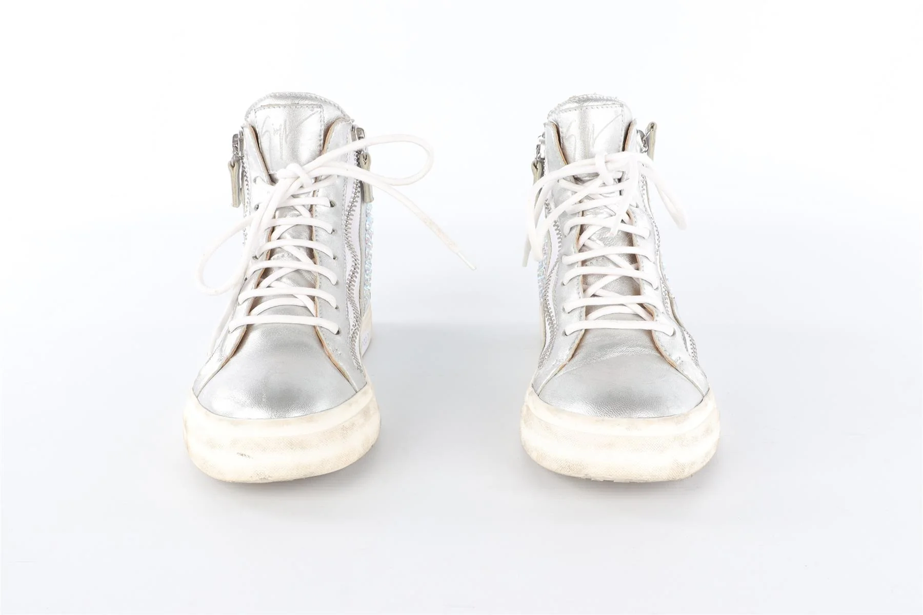 GIUSEPPE ZANOTTI SILVER LEATHER HIGH TOP SNEAKERS EU 38 UK 5 US 8 - Image 3