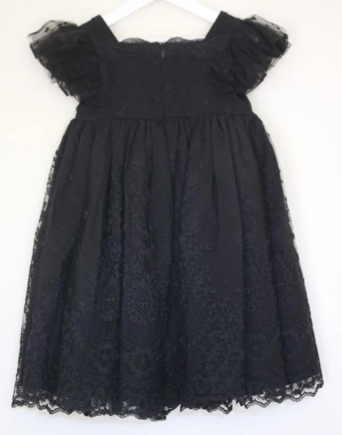 GIVENCHY GIRLS BLACK SILK & LACE DRESS 4 YEARS - Image 3
