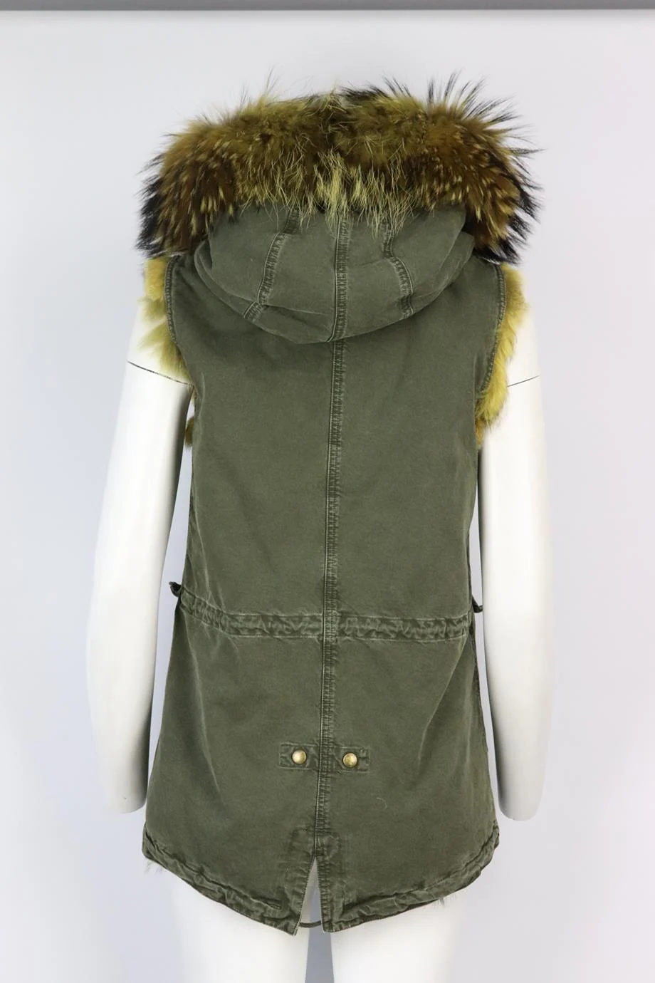 GOLD RUSH HOODED FOX FUR LINED COTTON CANVAS GILET IT 42 UK 10 - Image 4