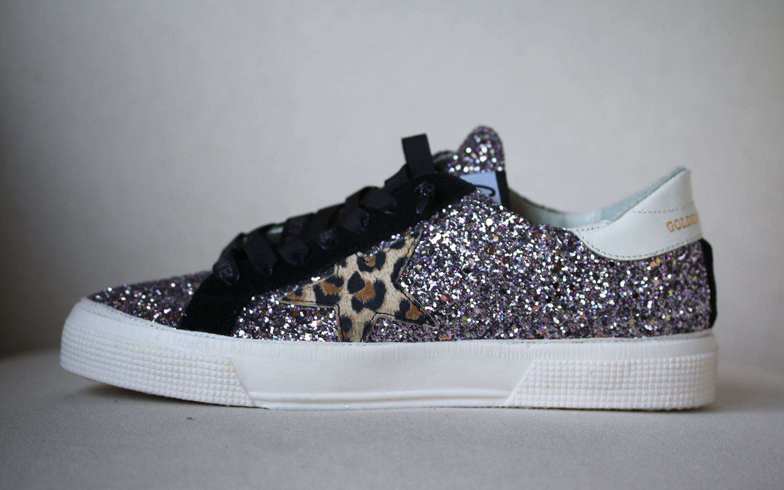 GOLDEN GOOSE DELUXE BRAND MAY GLITTERED LEATHER SNEAKERS EU 38 UK 5 US 8 - Image 2