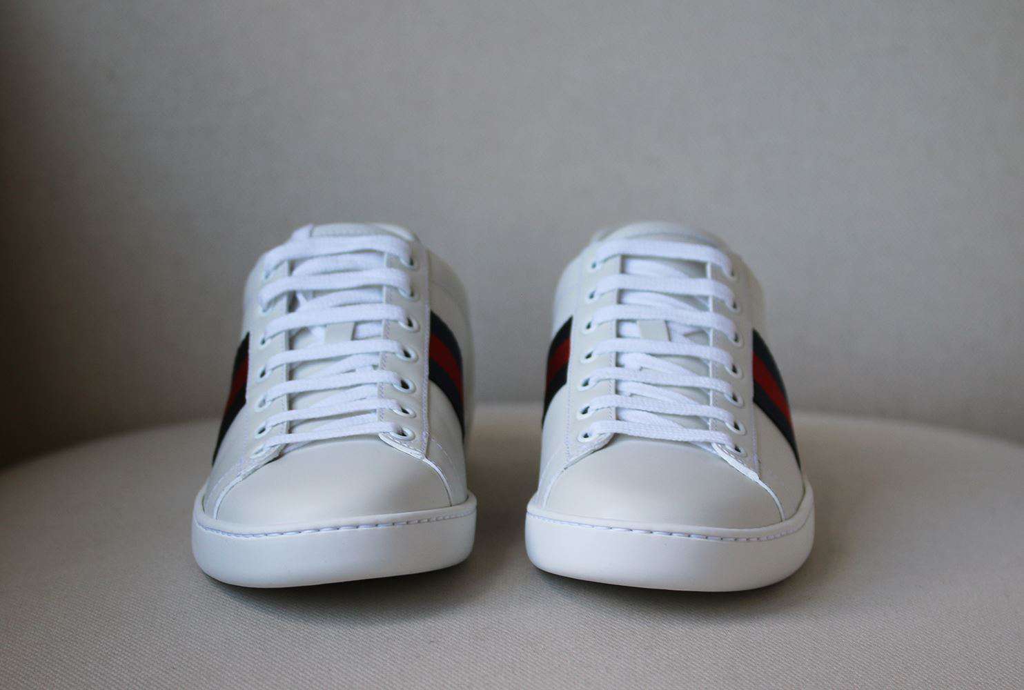 GUCCI ACE WATERSNAKE TRIMMED LEATHER SNEAKERS EU 38.5 UK 5.5 US 8.5 - Image 4