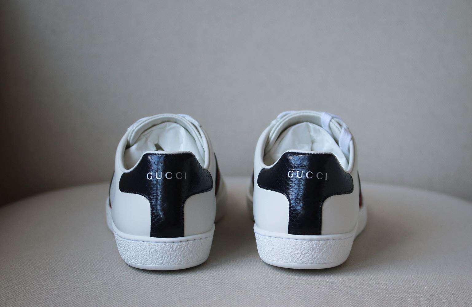 GUCCI ACE WATERSNAKE TRIMMED LEATHER SNEAKERS EU 38.5 UK 5.5 US 8.5 - Image 5