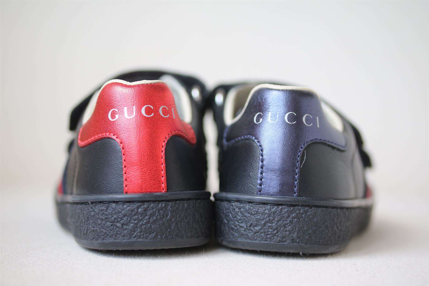 GUCCI BABY BOYS BLACK LEATHER WEB TRAINERS EU 22 UK 5 - Image 3